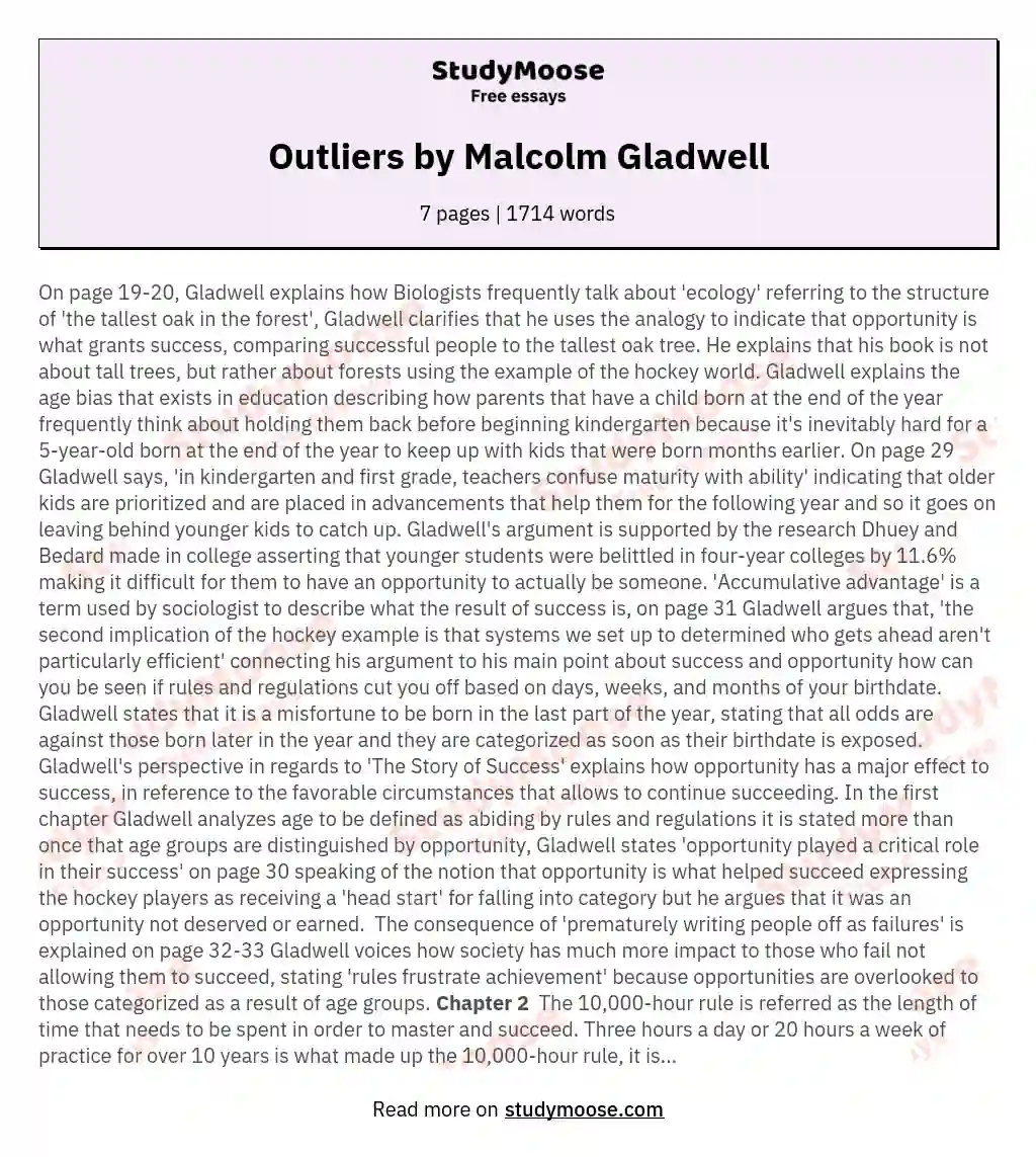 Outliers by Malcolm Gladwell essay