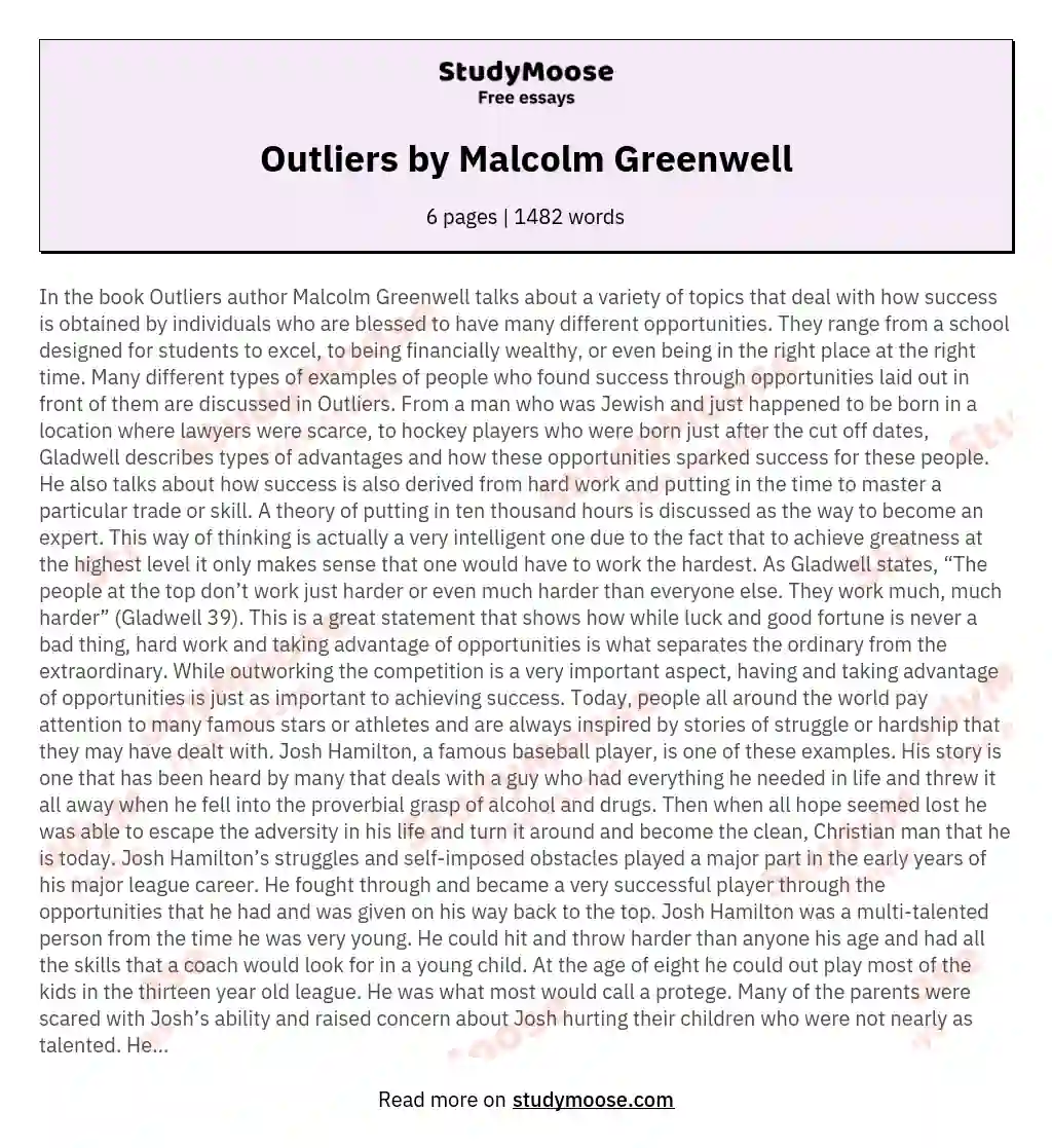 Outliers by Malcolm Greenwell