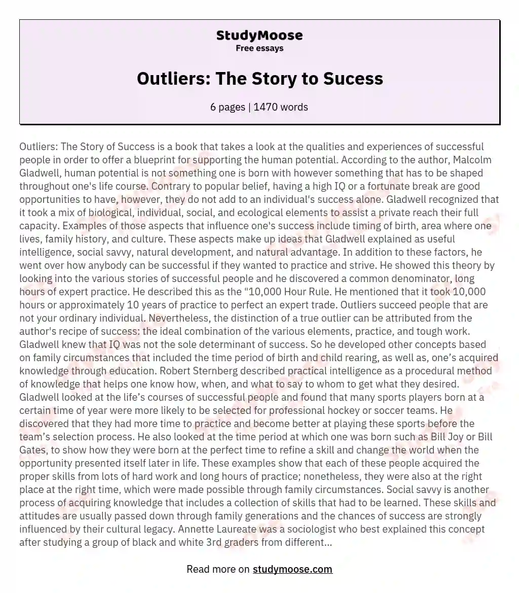 Outliers: The Story to Sucess essay