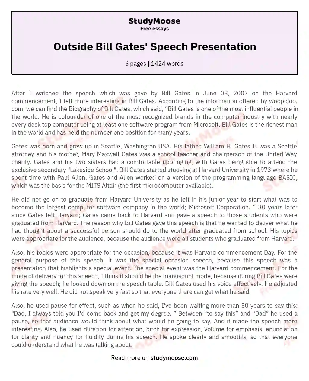 Outside Bill Gates' Speech Presentation essay