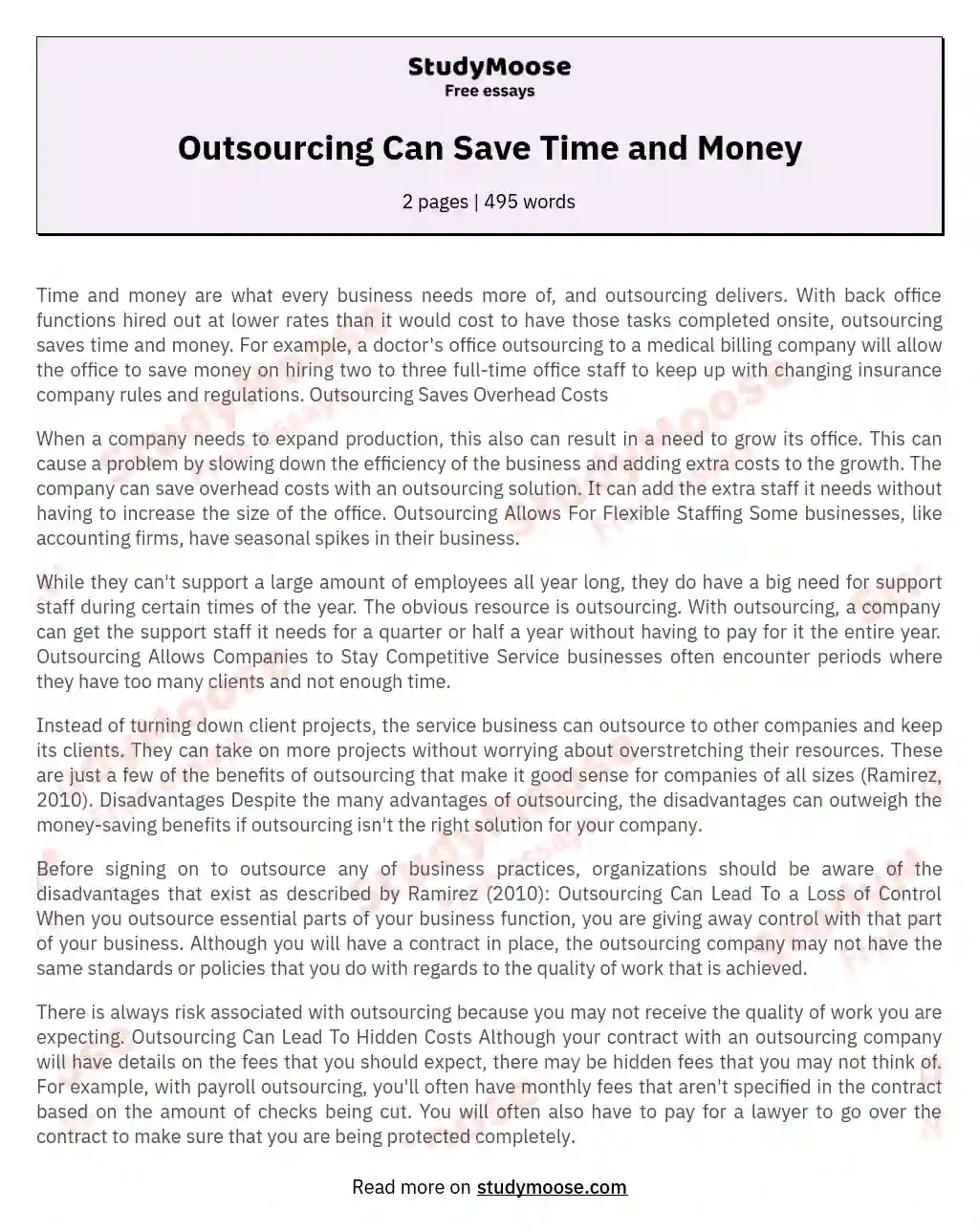 Outsourcing Can Save Time and Money essay