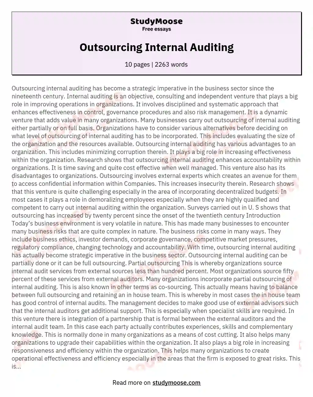 Outsourcing Internal Auditing essay