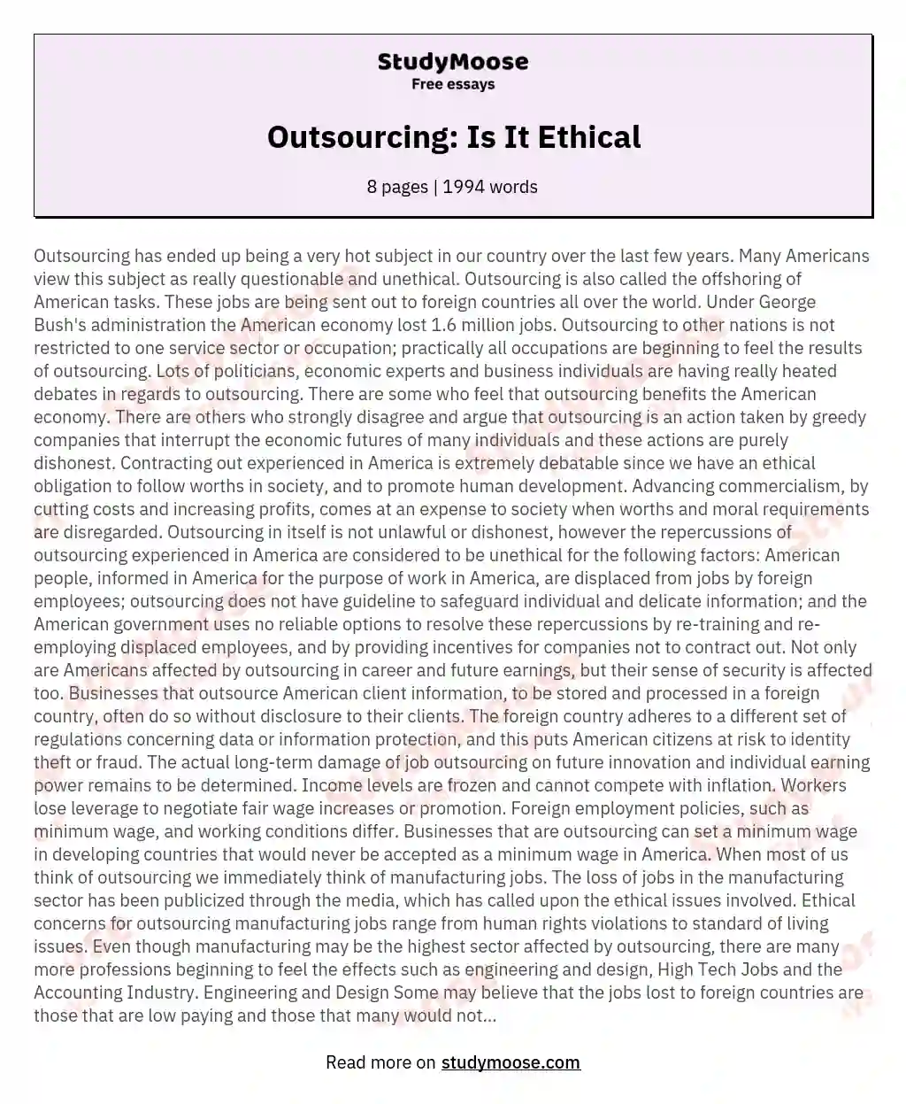 Outsourcing: Is It Ethical essay