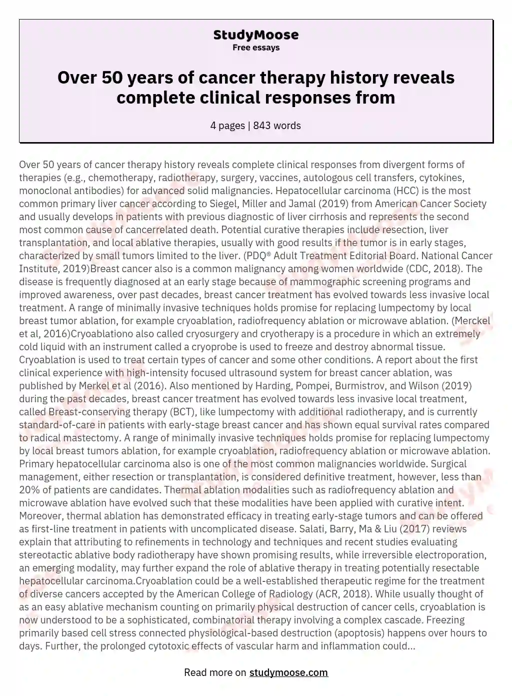 Over 50 years of cancer therapy history reveals complete clinical responses from