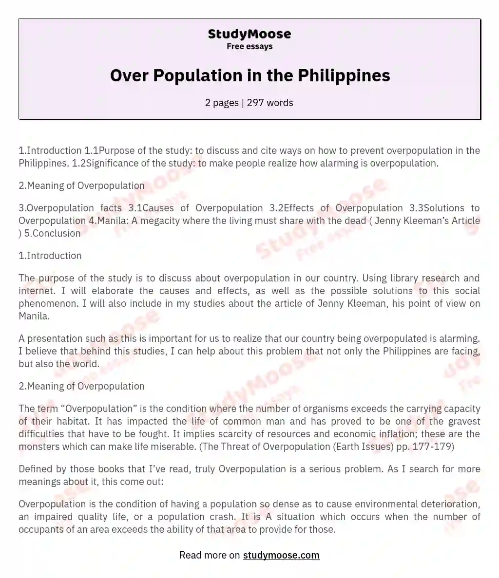 population growth in the philippines essay