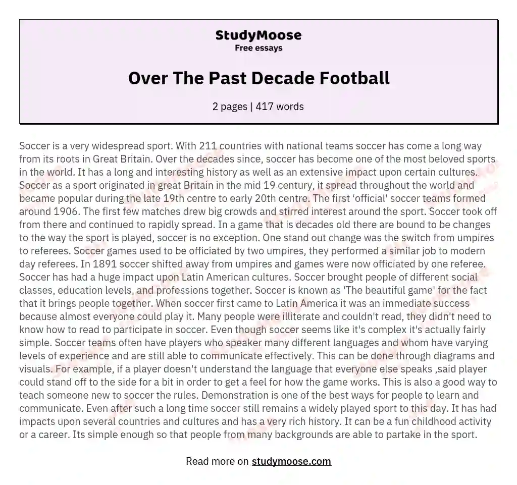 Over The Past Decade Football essay