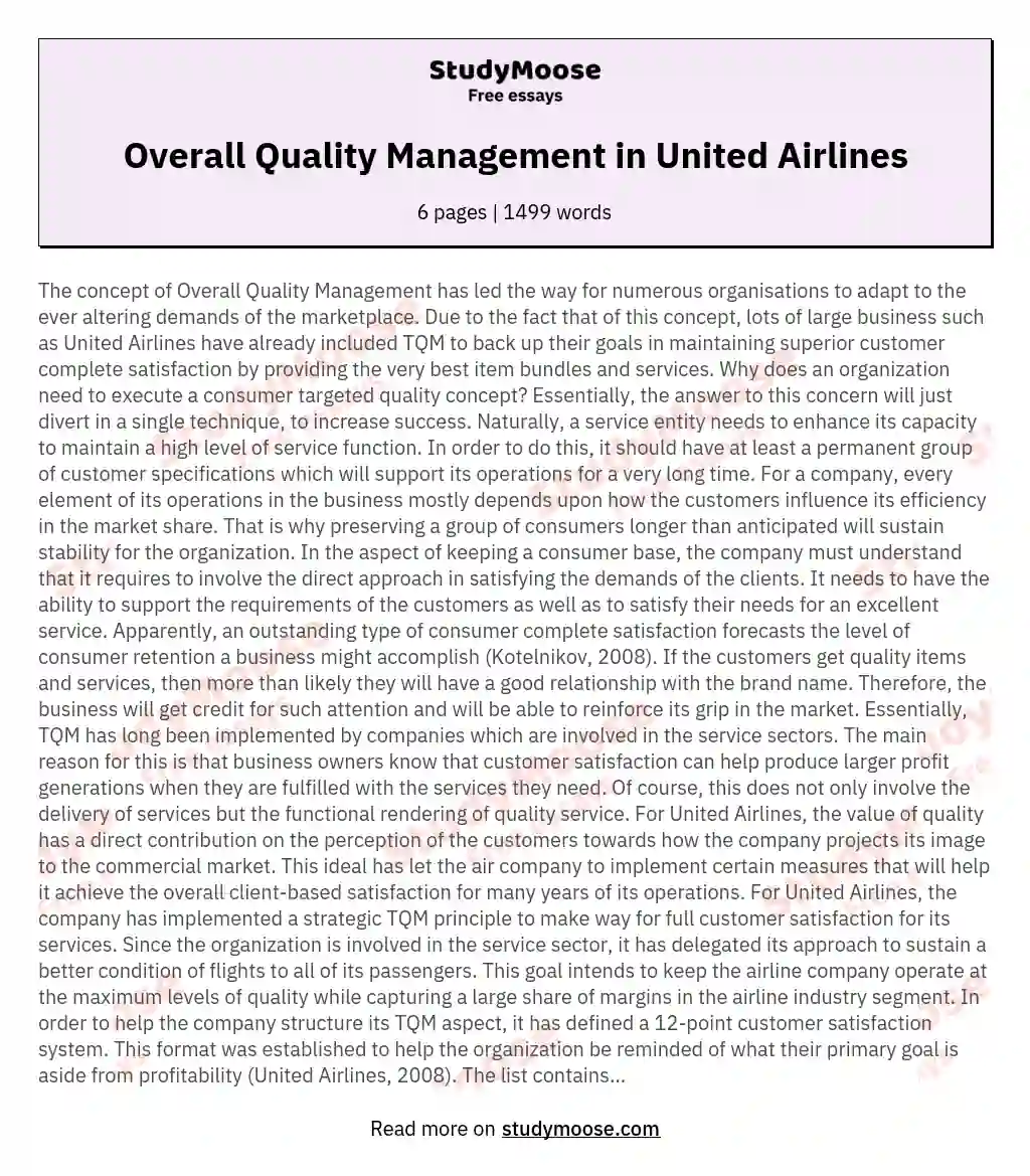 Overall Quality Management in United Airlines essay