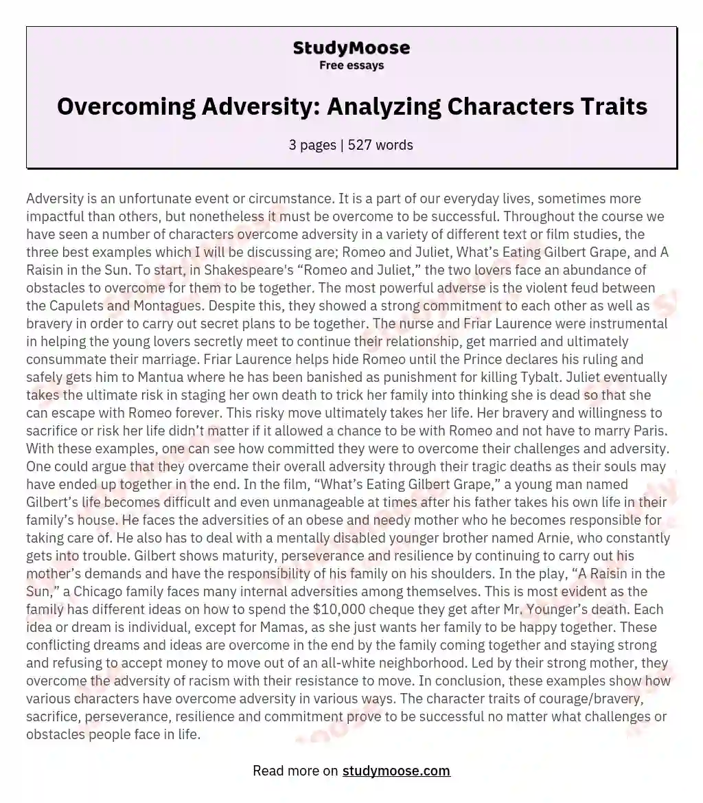 Overcoming Adversity: Analyzing Characters Traits