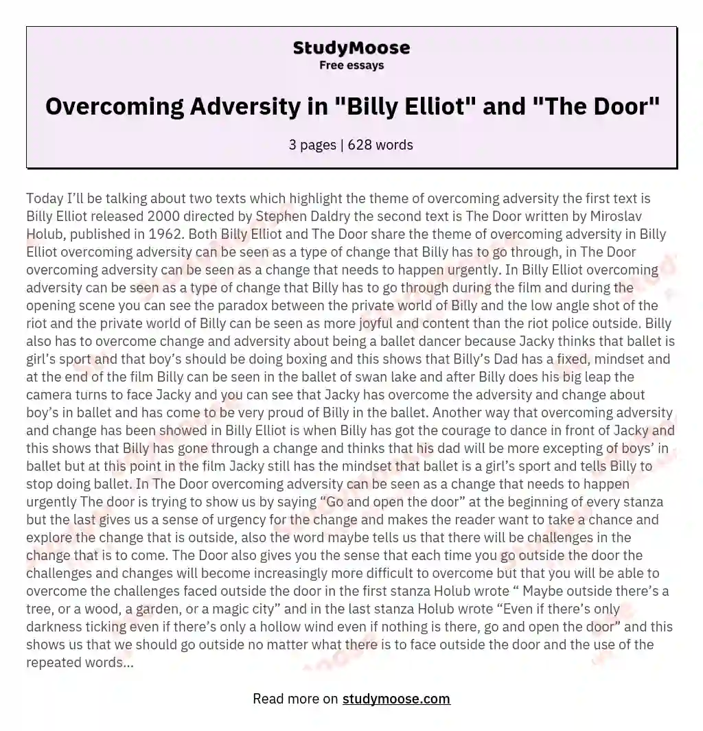 Overcoming Adversity in "Billy Elliot" and "The Door"