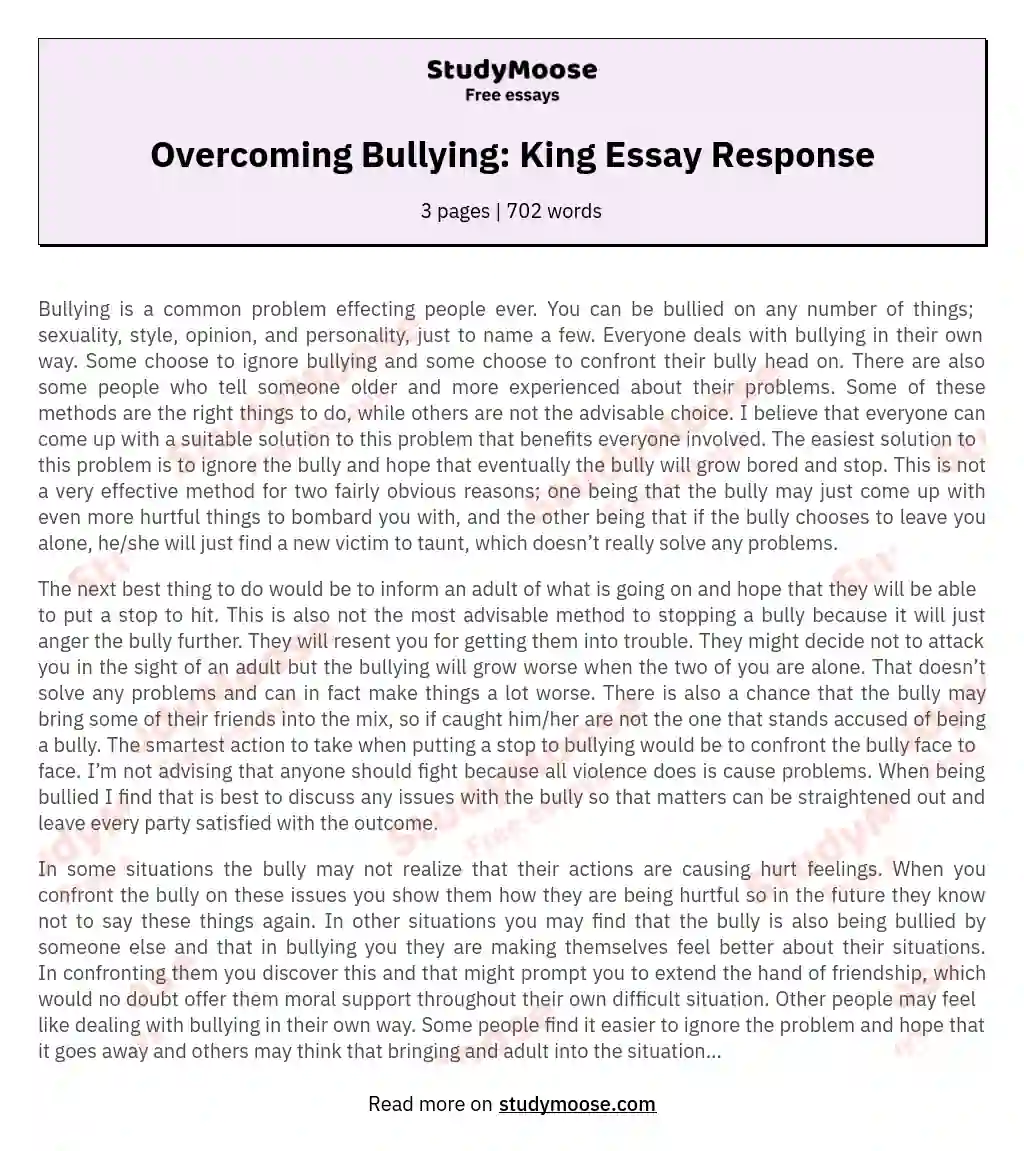 Overcoming Bullying: King Essay Response essay