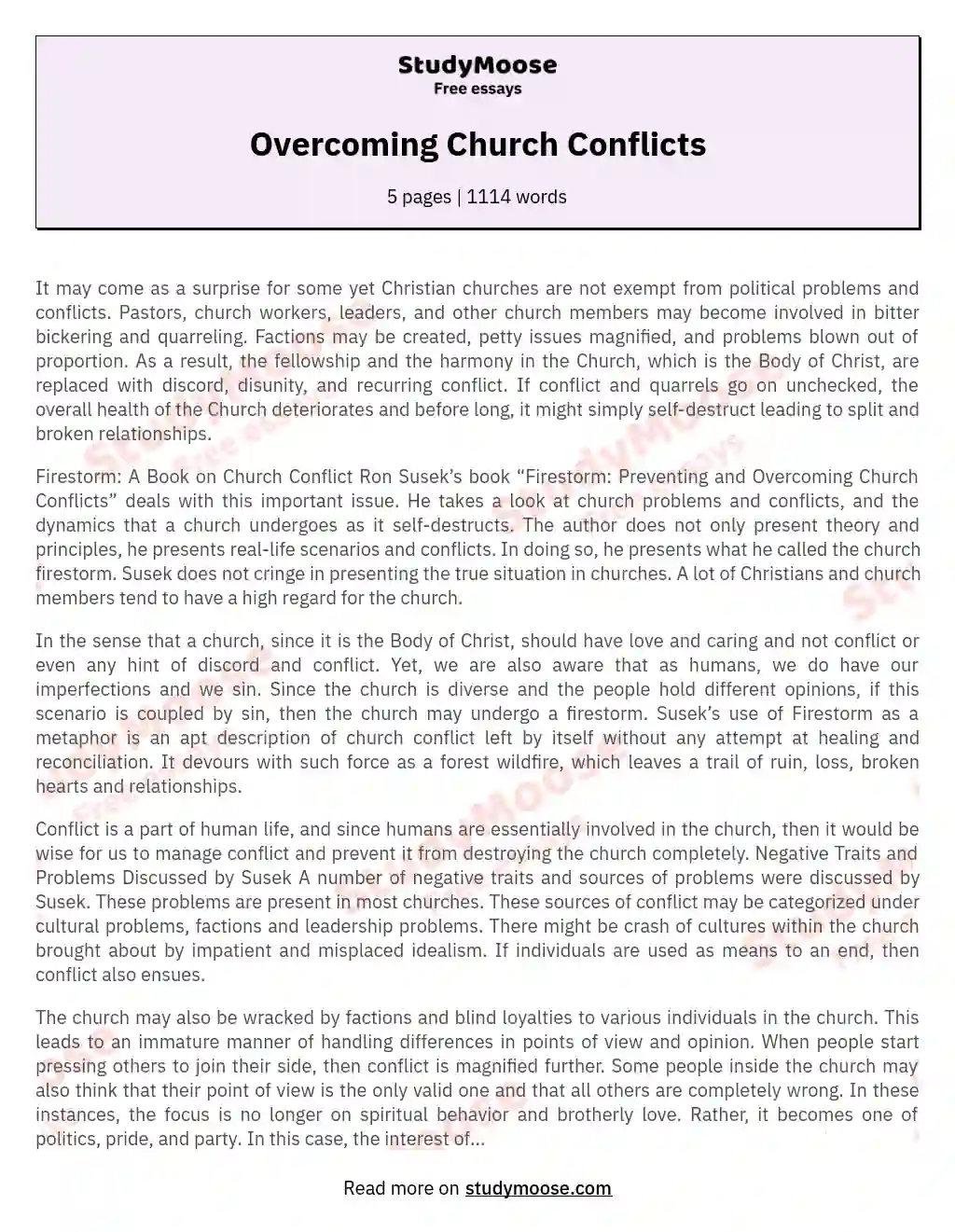 Overcoming Church Conflicts essay
