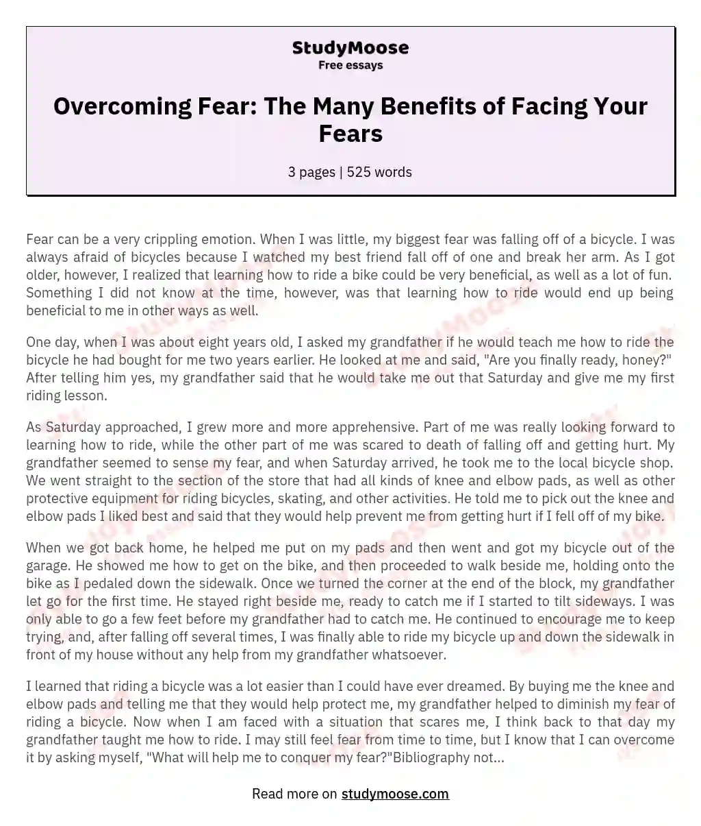 Overcoming Fear: The Many Benefits of Facing Your Fears essay