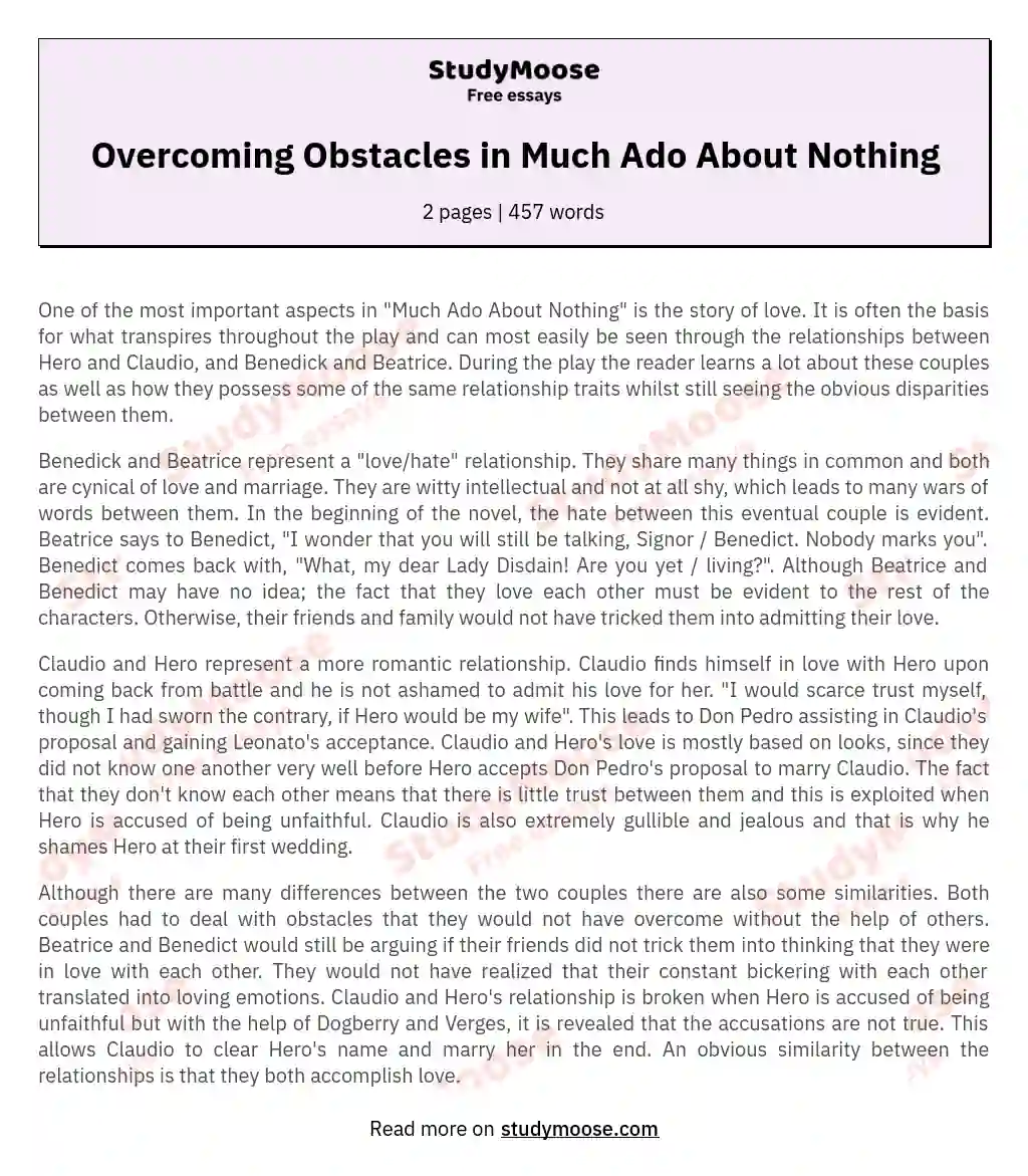 Overcoming Obstacles in Much Ado About Nothing essay