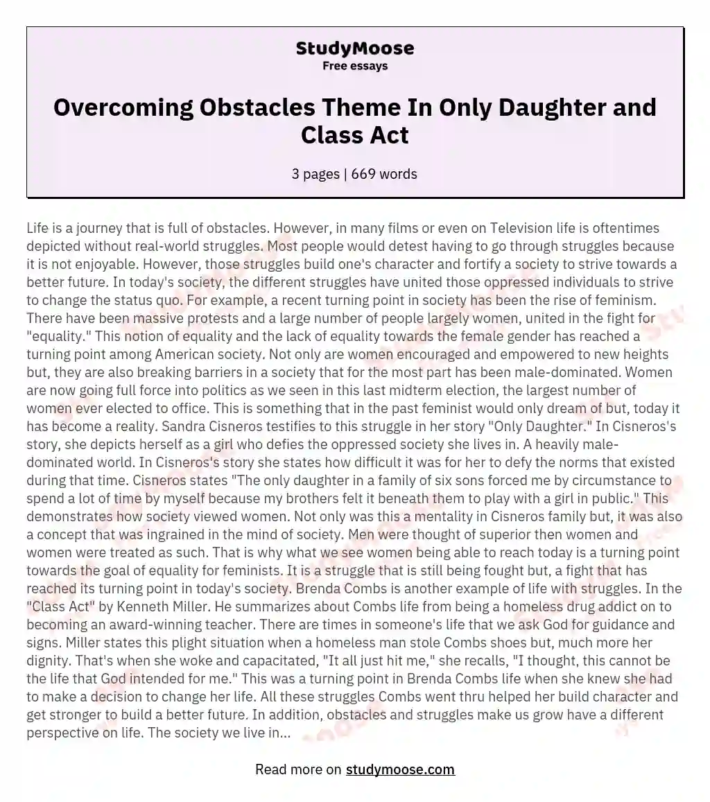 example essay about obstacles in life