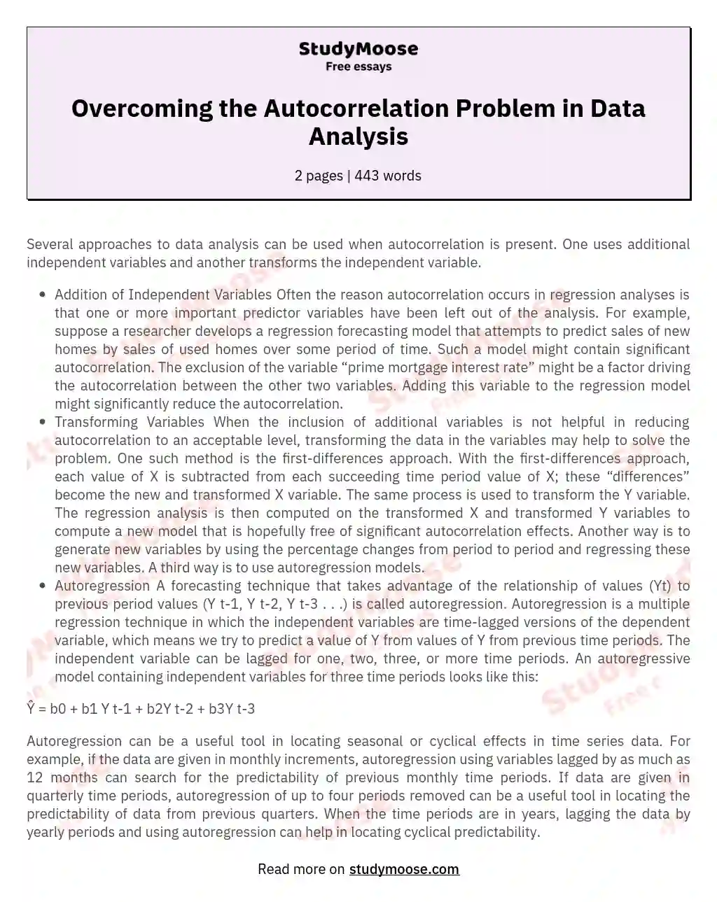 Overcoming the Autocorrelation Problem in Data Analysis essay