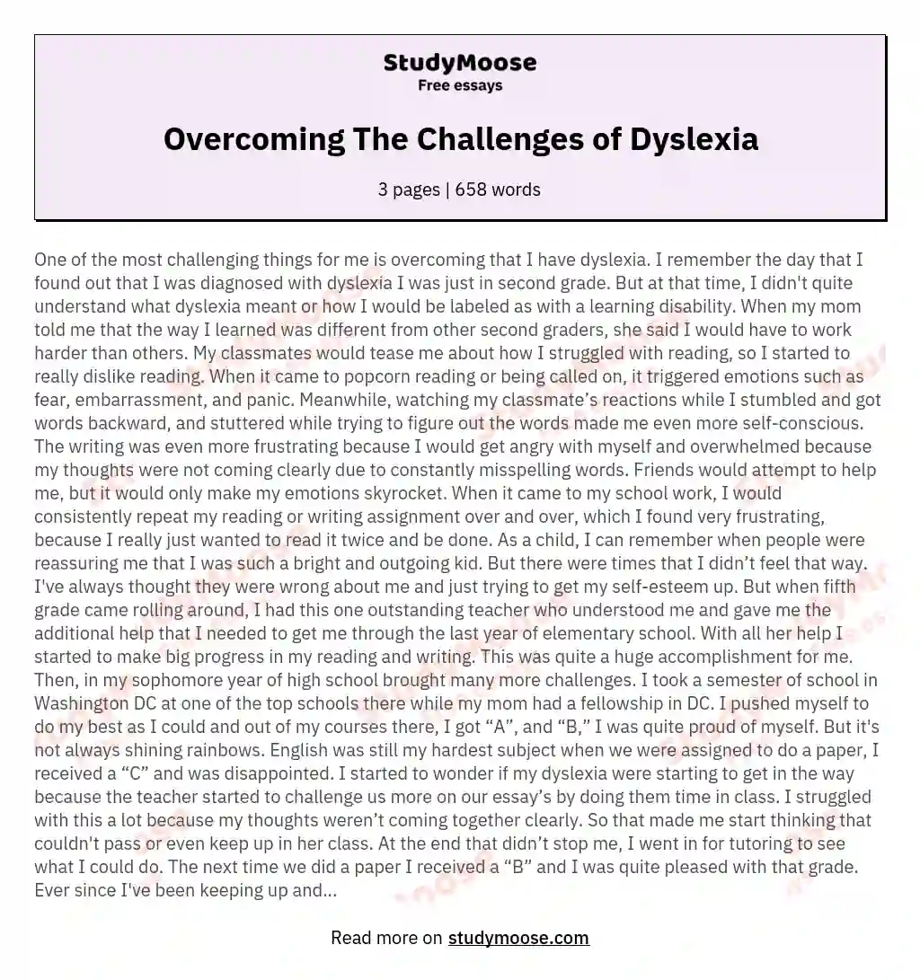 Overcoming The Challenges of Dyslexia essay
