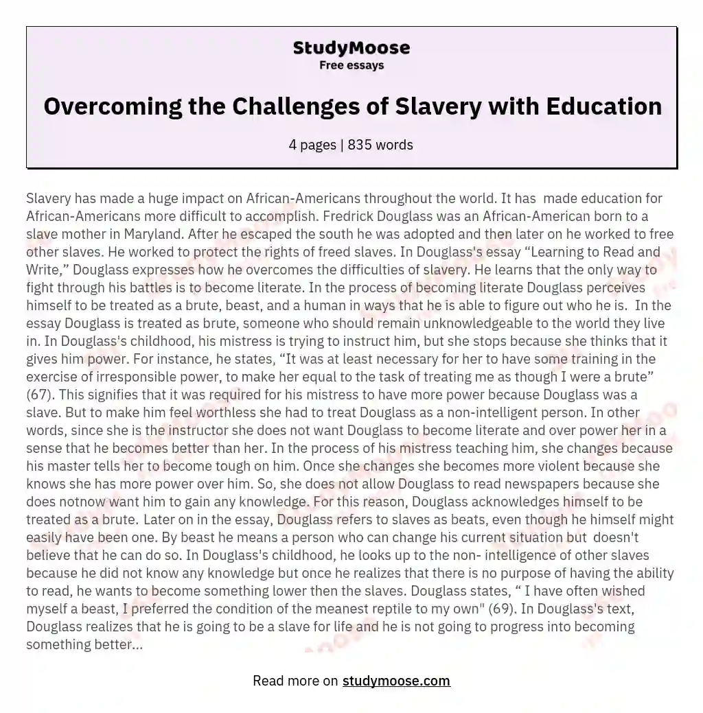 Overcoming the Challenges of Slavery with Education essay