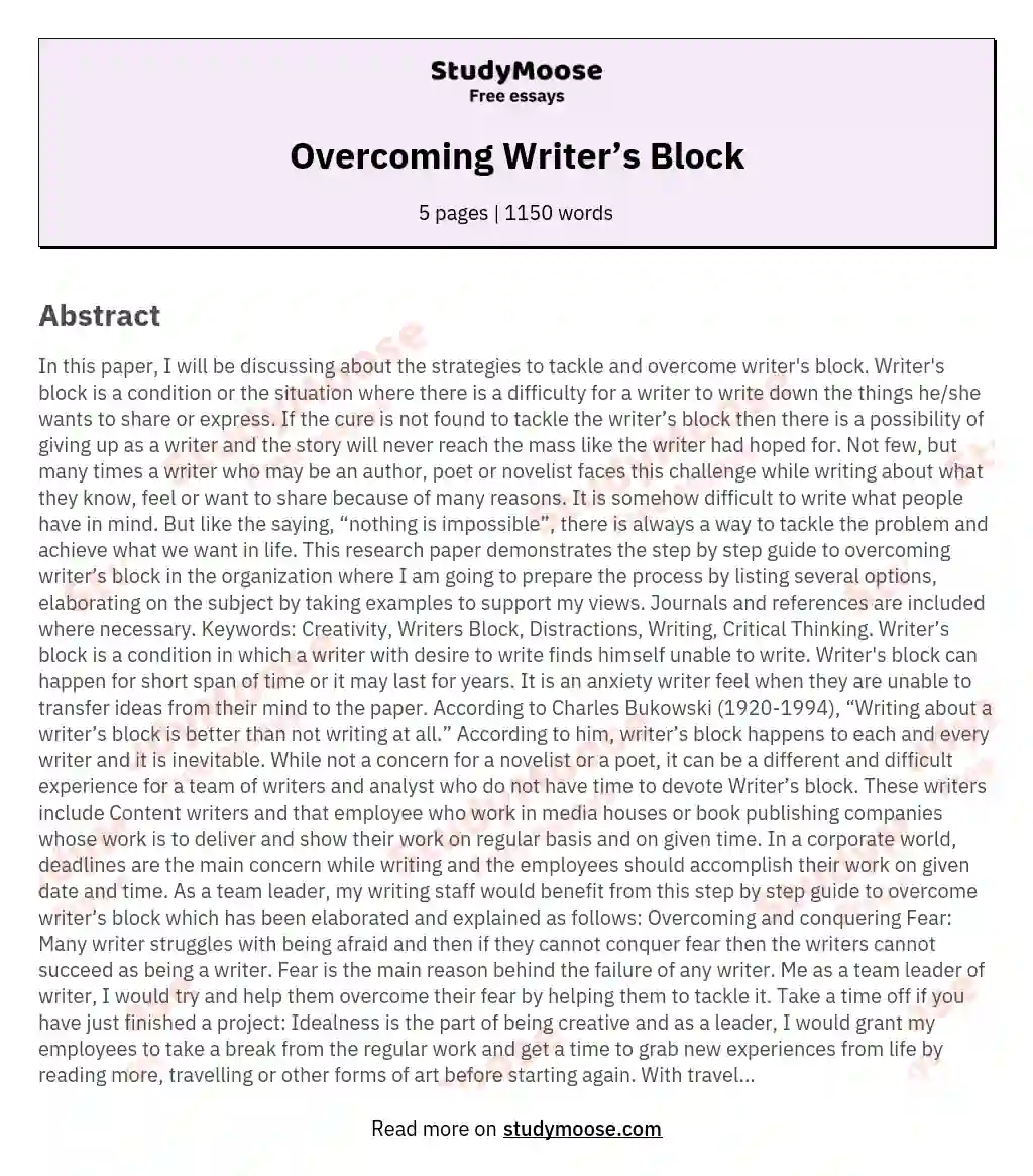 Overcoming Writer’s Block essay