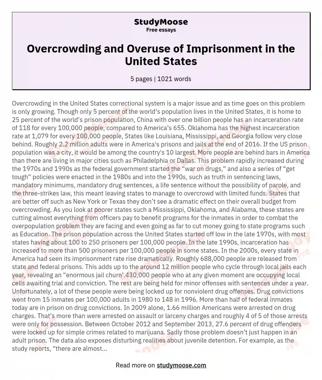 Overcrowding and Overuse of Imprisonment in the United States essay