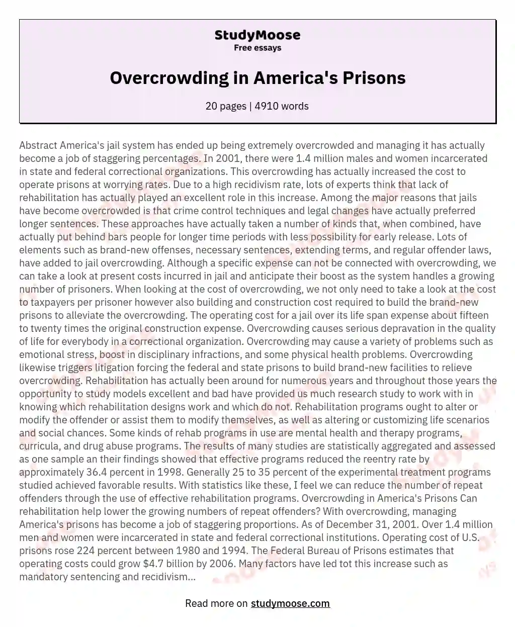 Overcrowding in America's Prisons essay