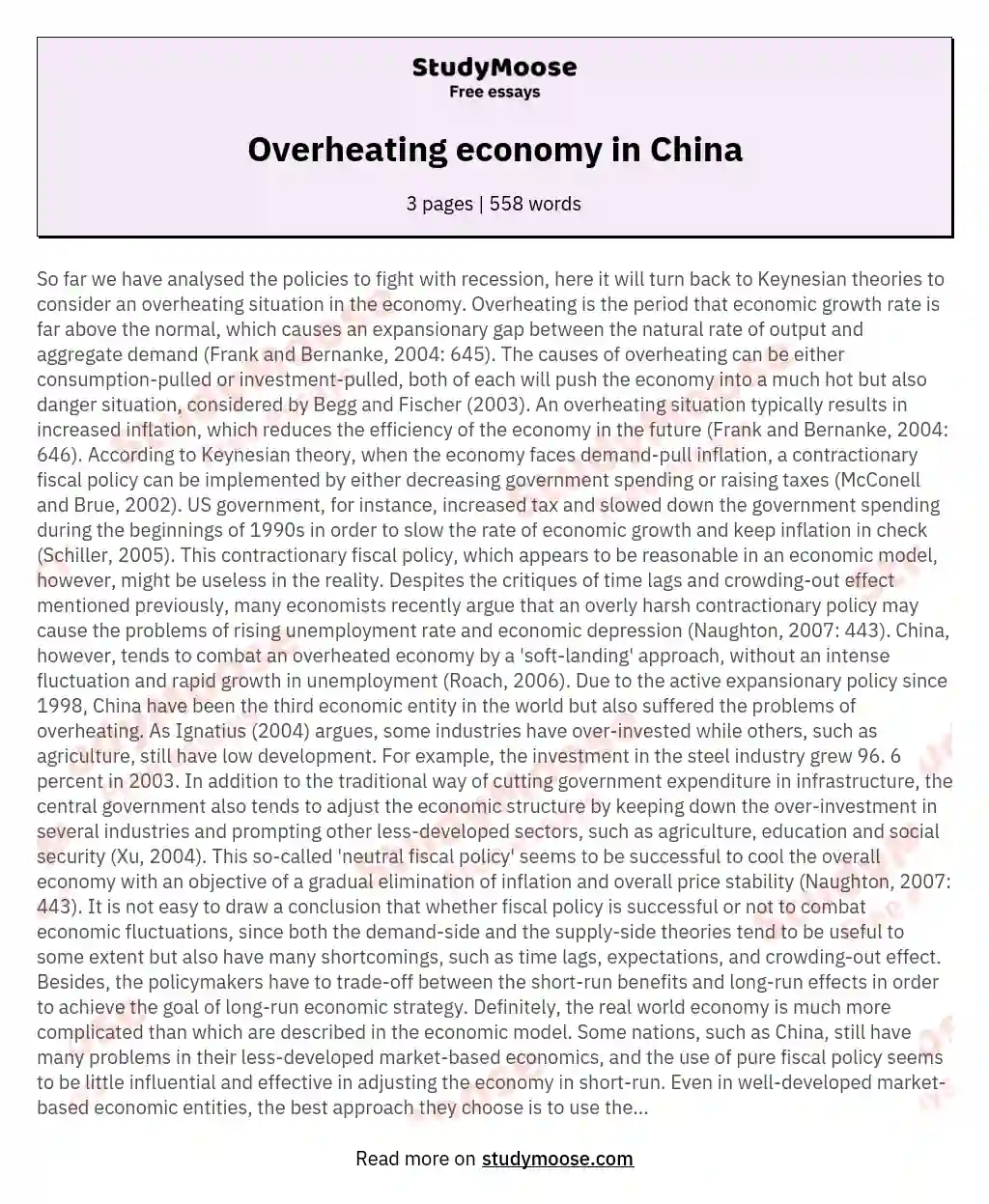 Overheating economy in China essay