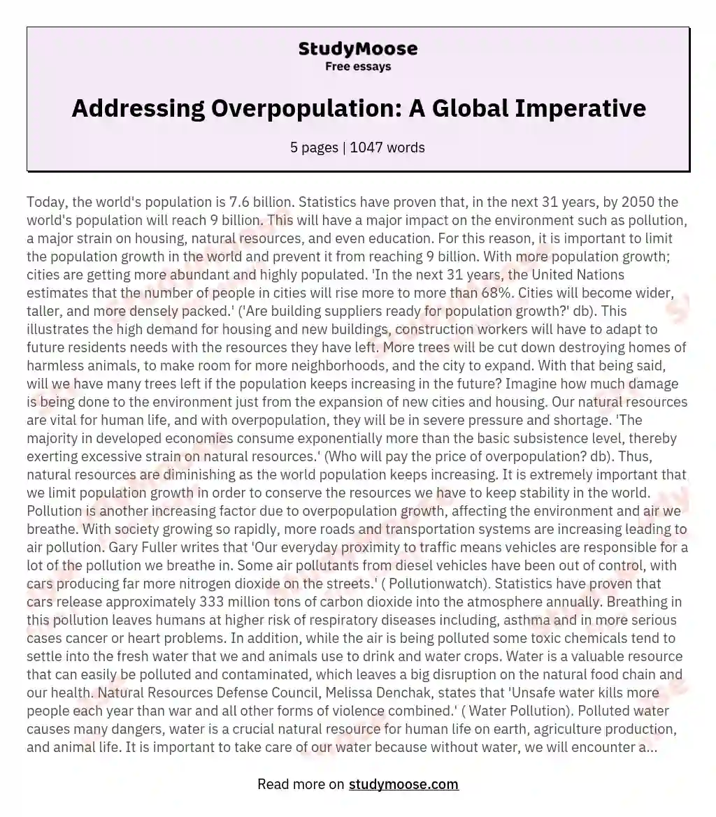 Addressing Overpopulation: A Global Imperative essay