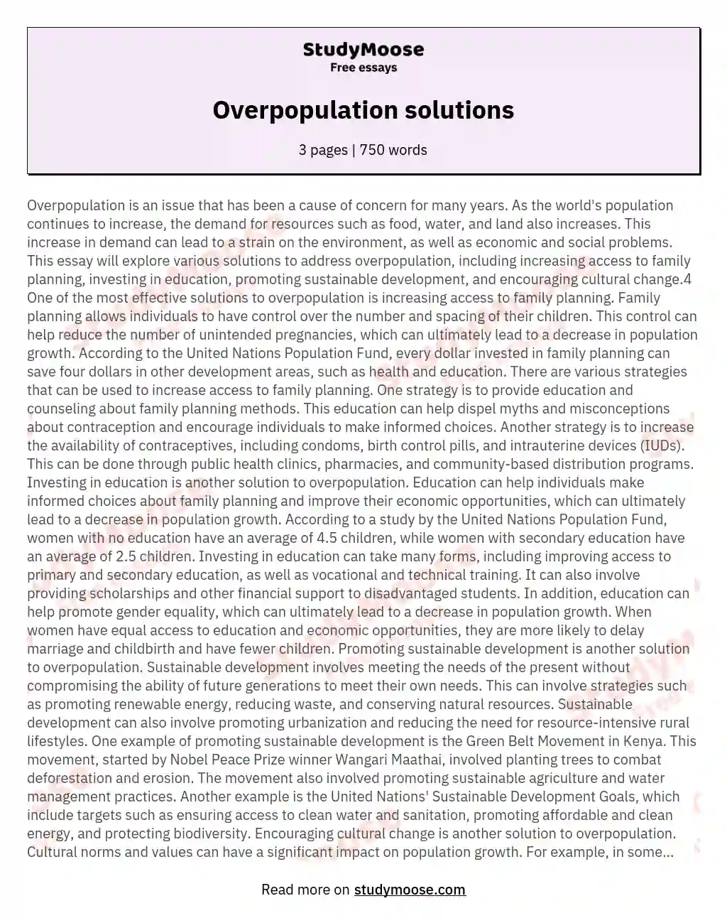 Overpopulation solutions essay