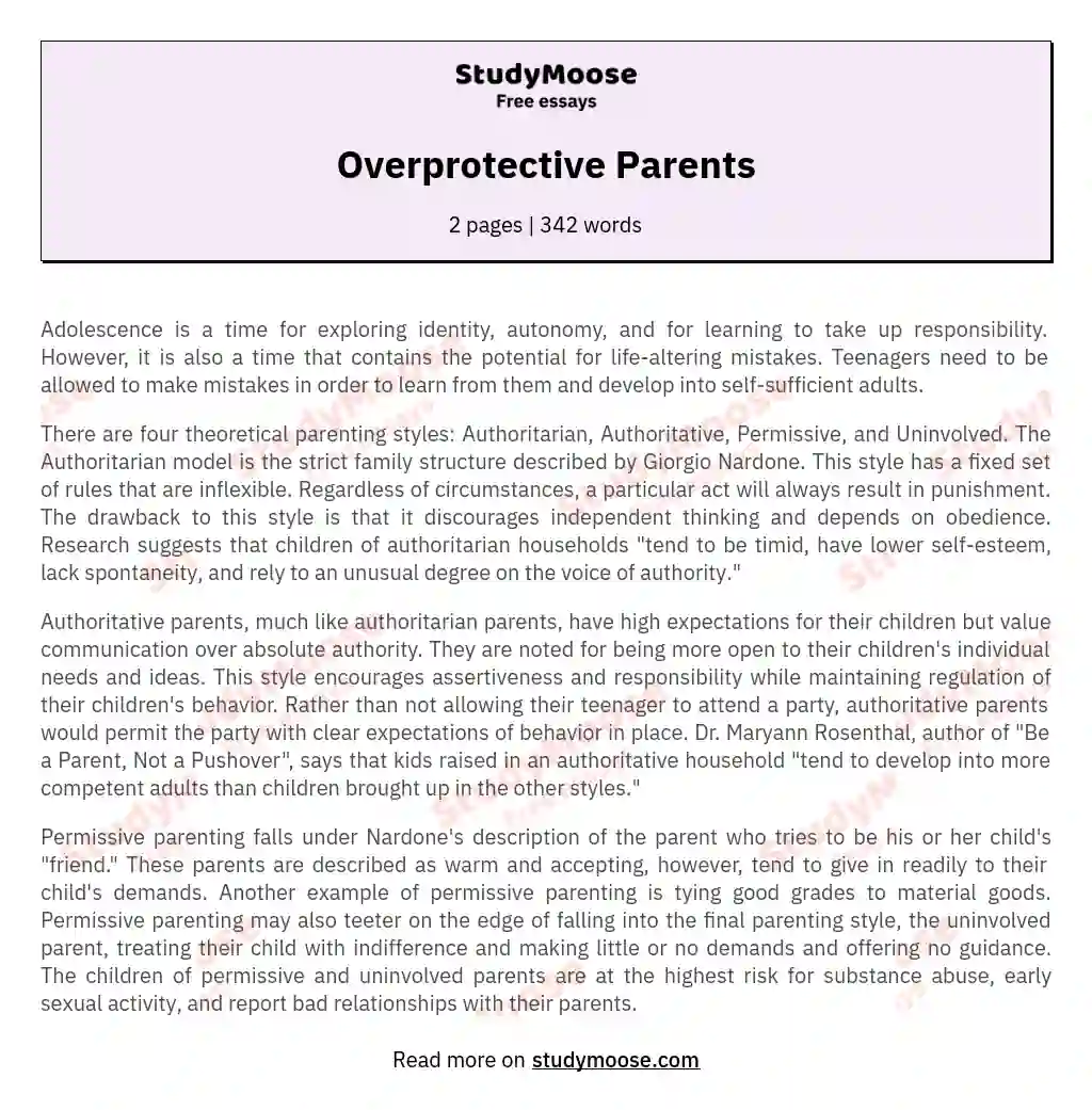 overprotective parents essay gcse