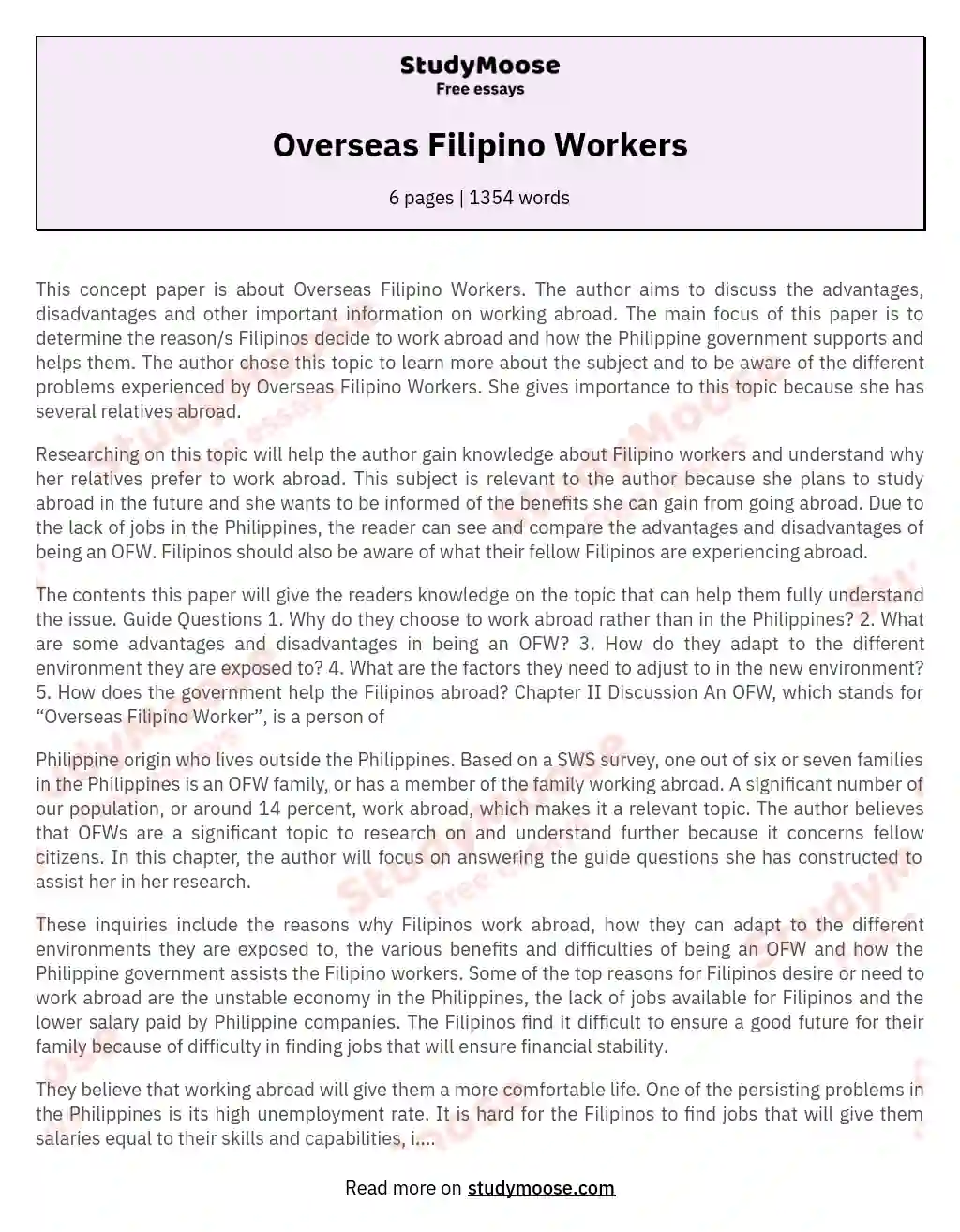 Overseas Filipino Workers essay