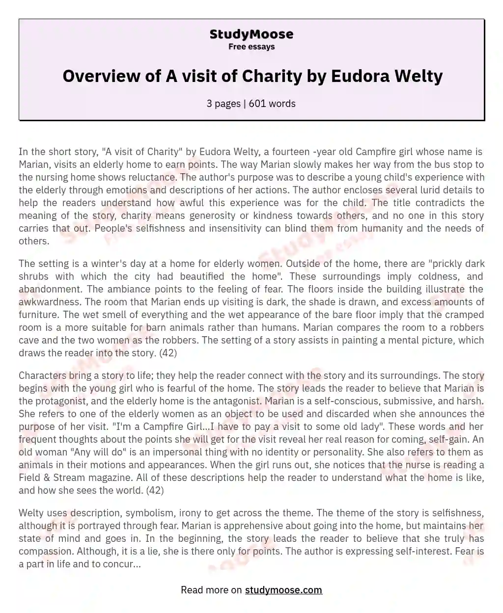 Overview of A visit of Charity by Eudora Welty
