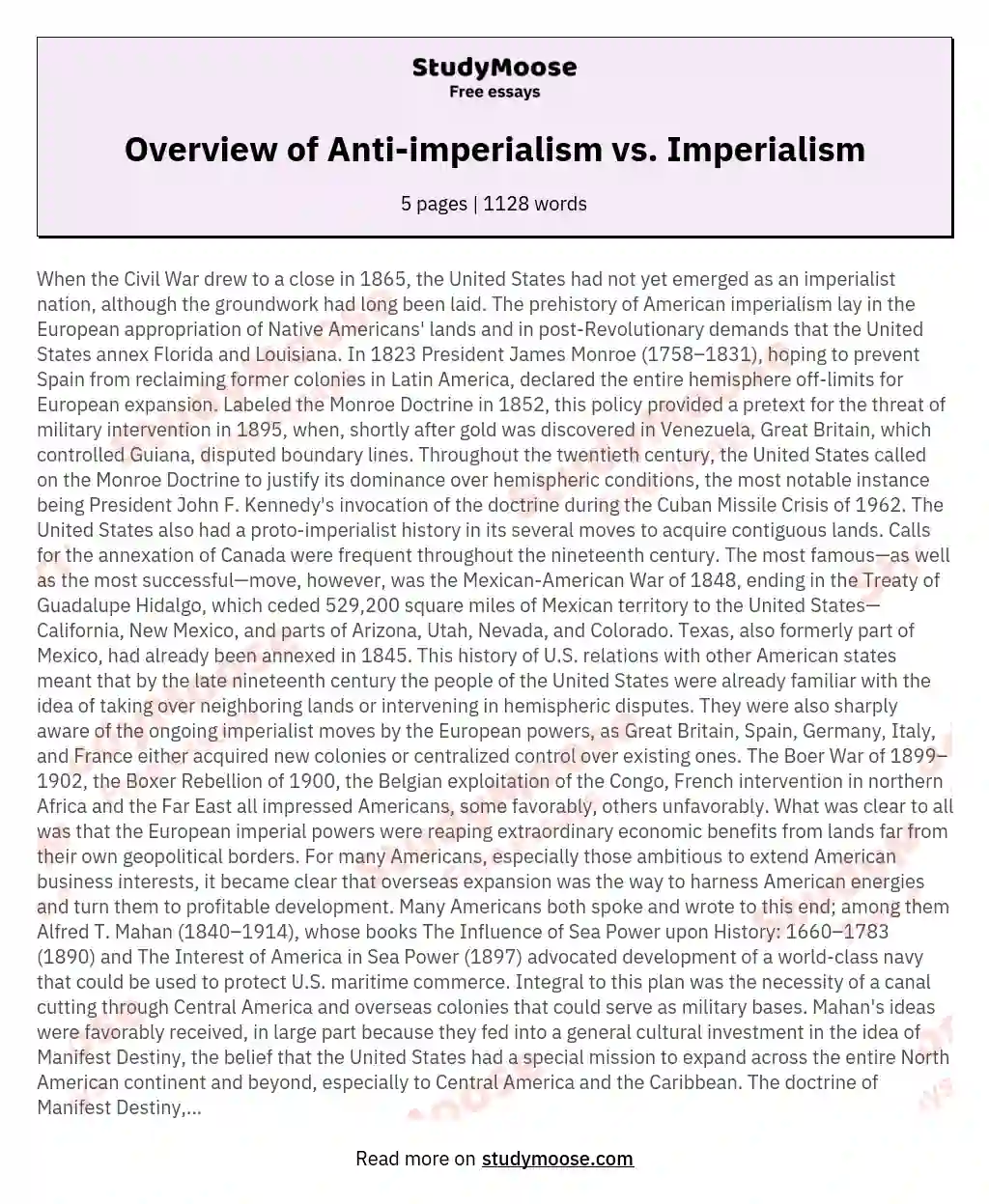 Overview of Anti-imperialism vs. Imperialism essay