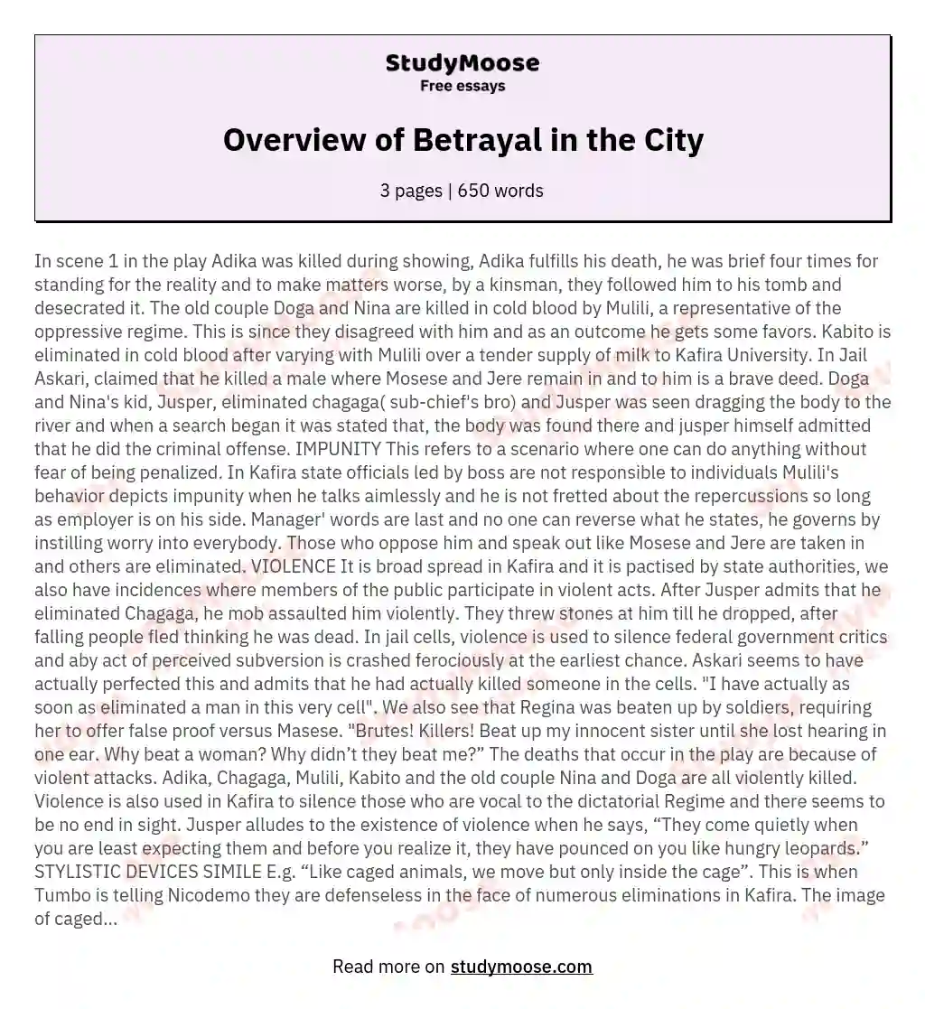 Overview of Betrayal in the City