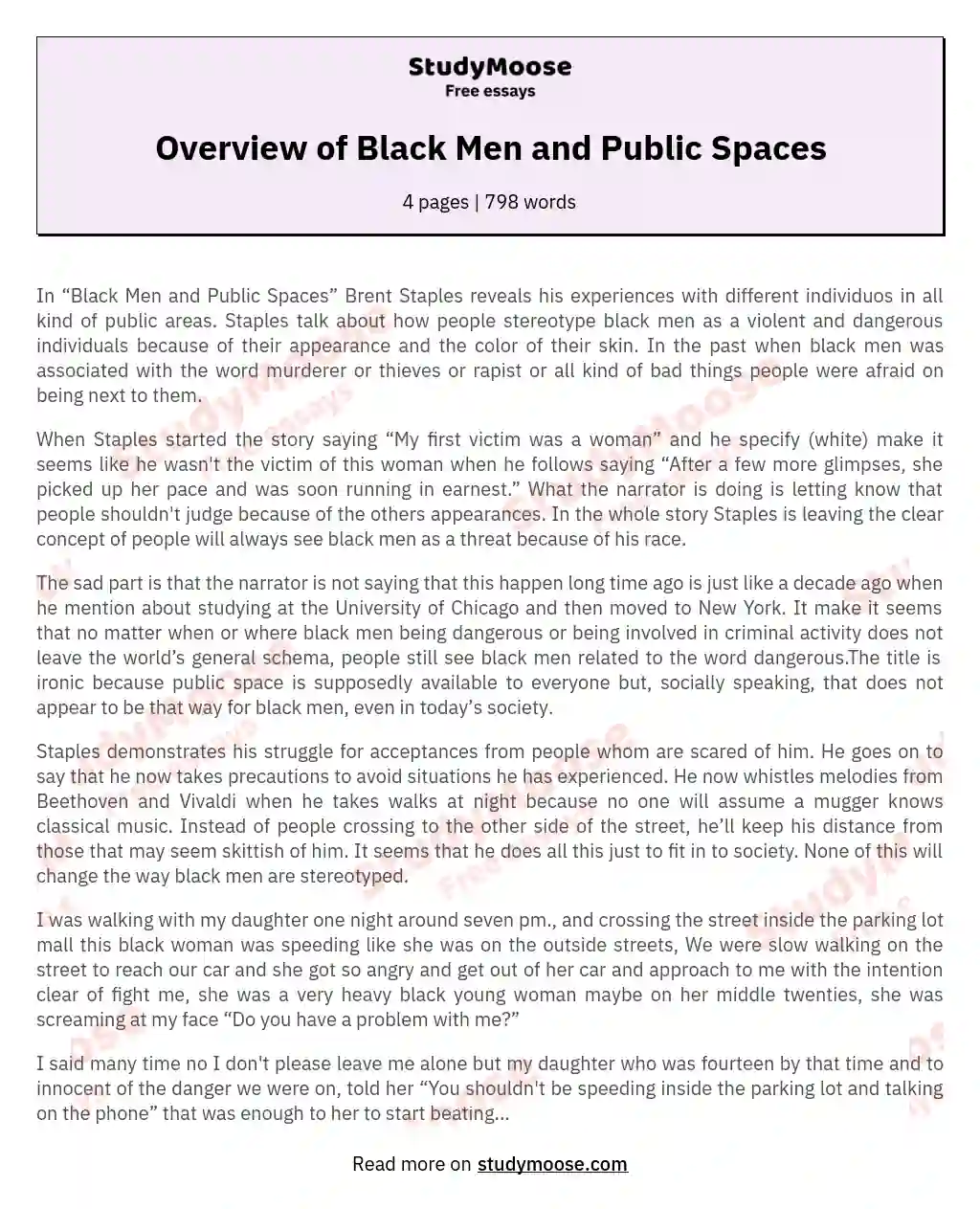 Exploring Racial Stereotypes and Prejudices in "Black Men and Public Spaces" essay