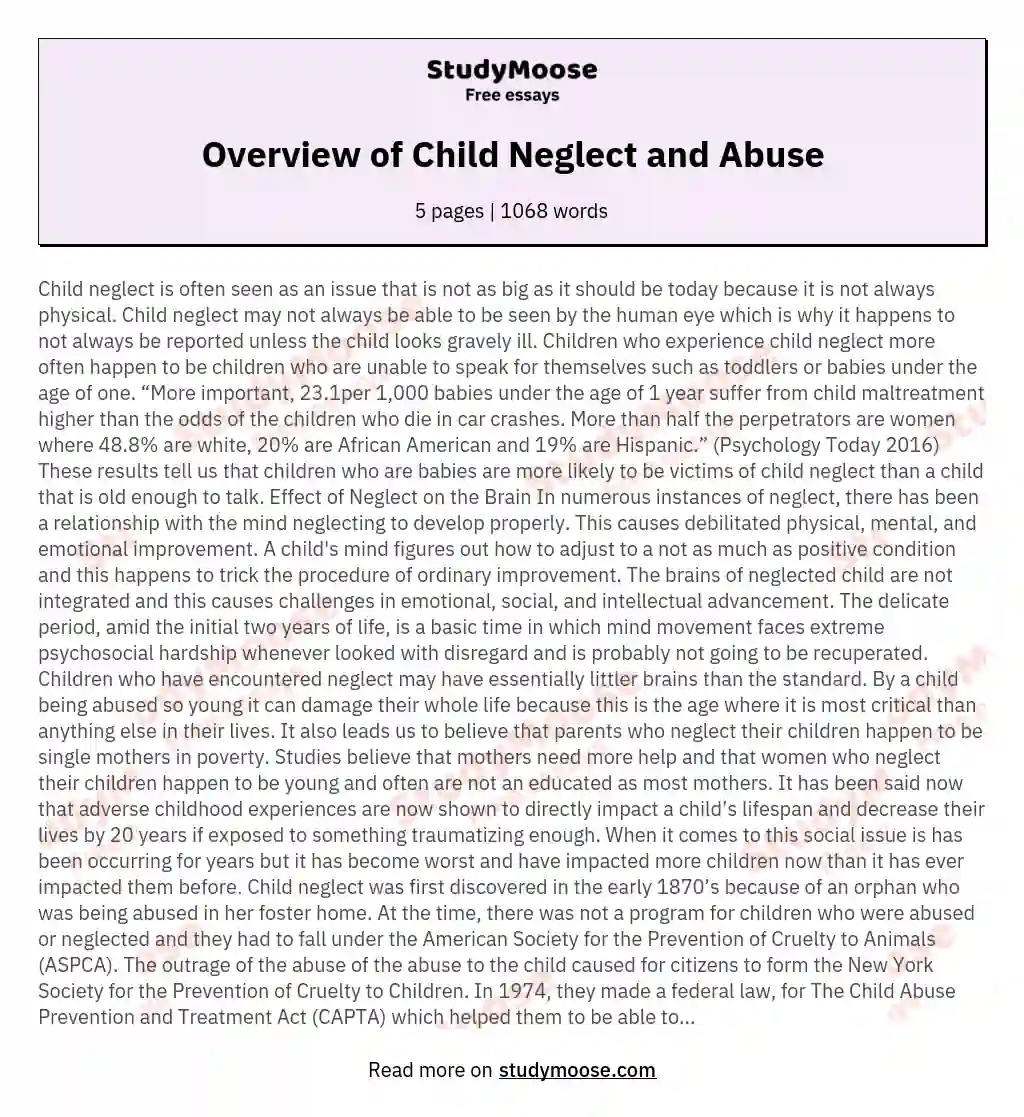 Overview of Child Neglect and Abuse essay