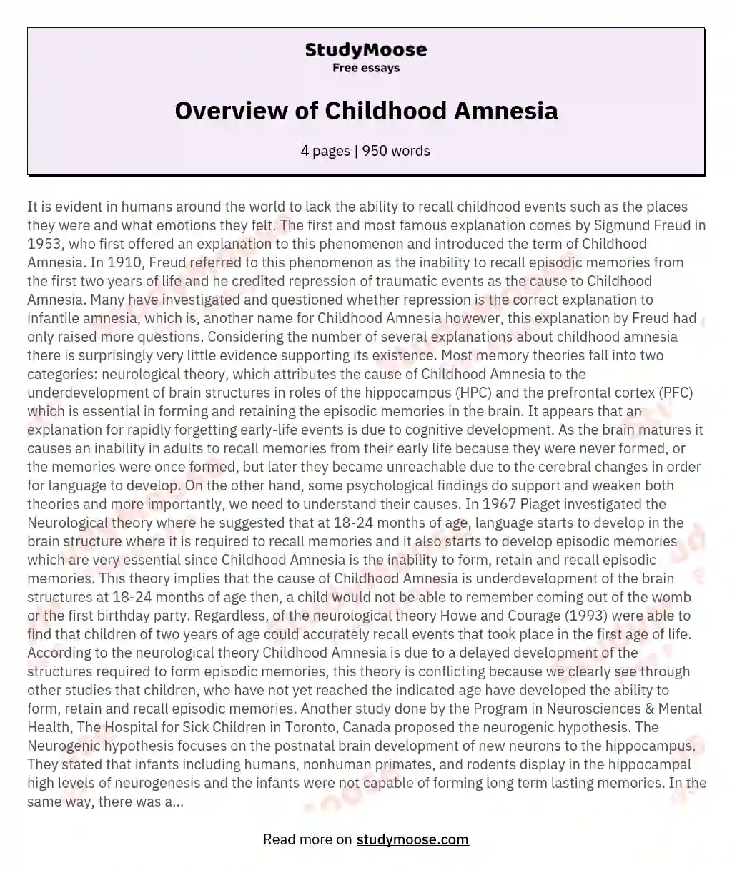 Overview of Childhood Amnesia