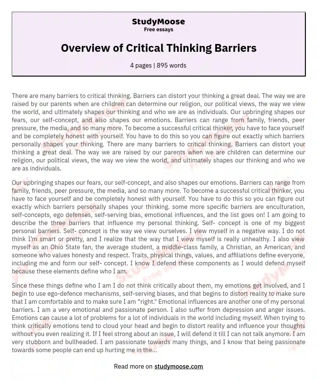 Overview of Critical Thinking Barriers essay