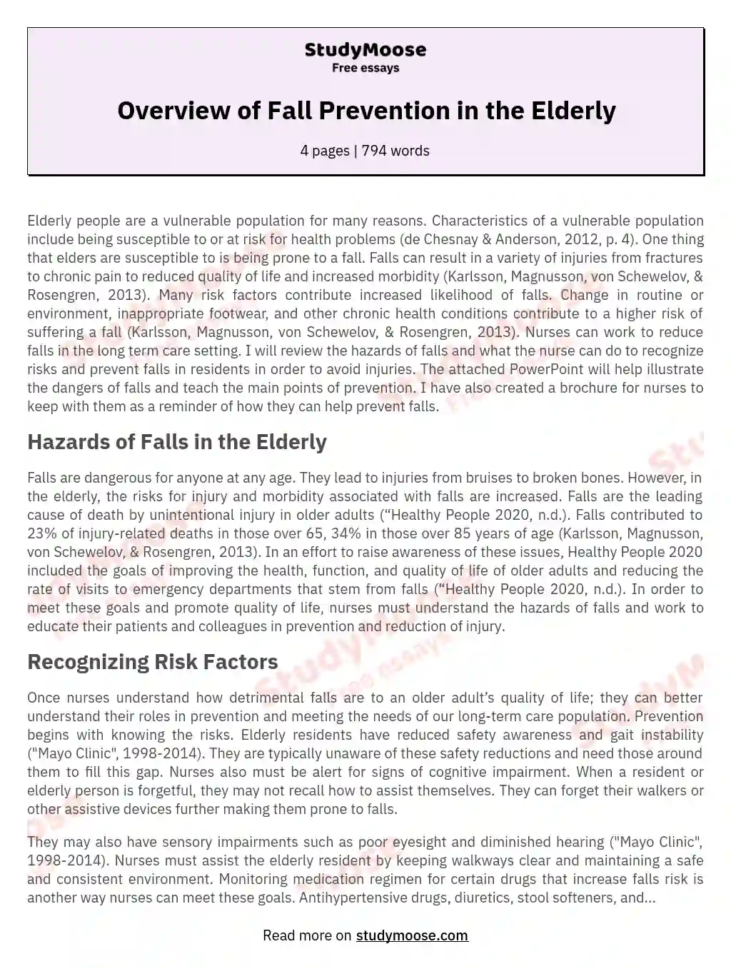 Overview of Fall Prevention in the Elderly essay