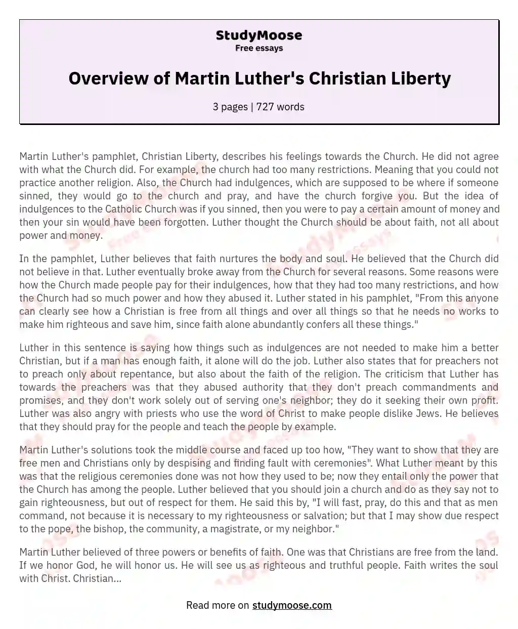 Overview of Martin Luther's Christian Liberty