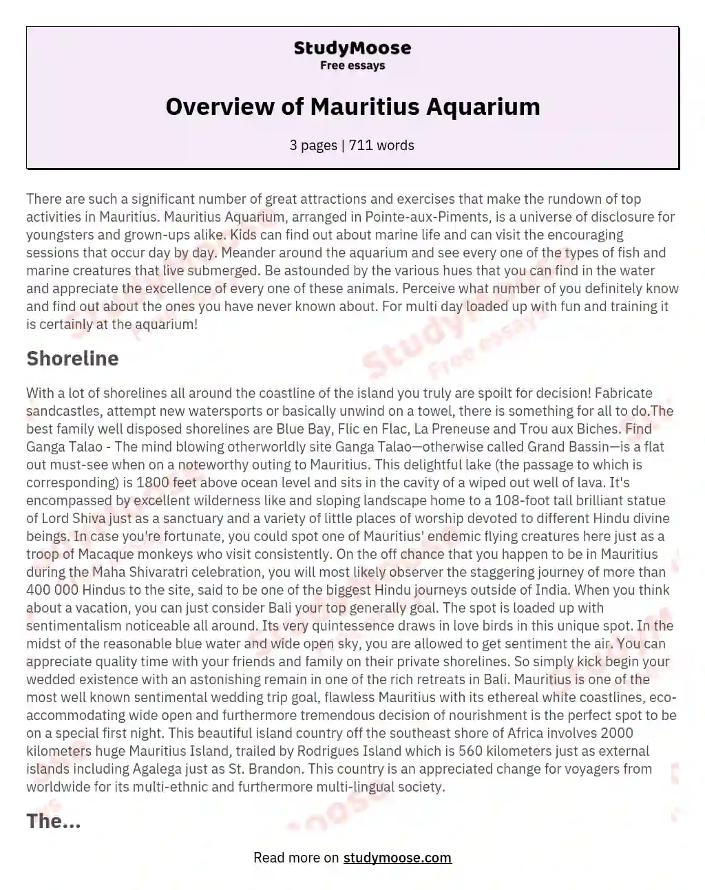 Overview of Mauritius Aquarium essay