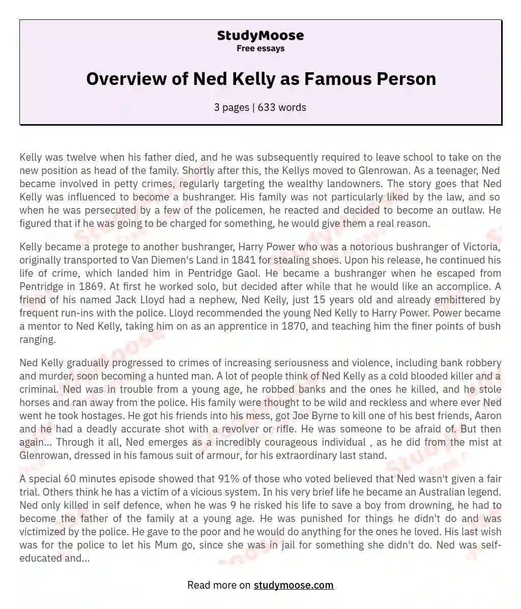 Overview of Ned Kelly as Famous Person