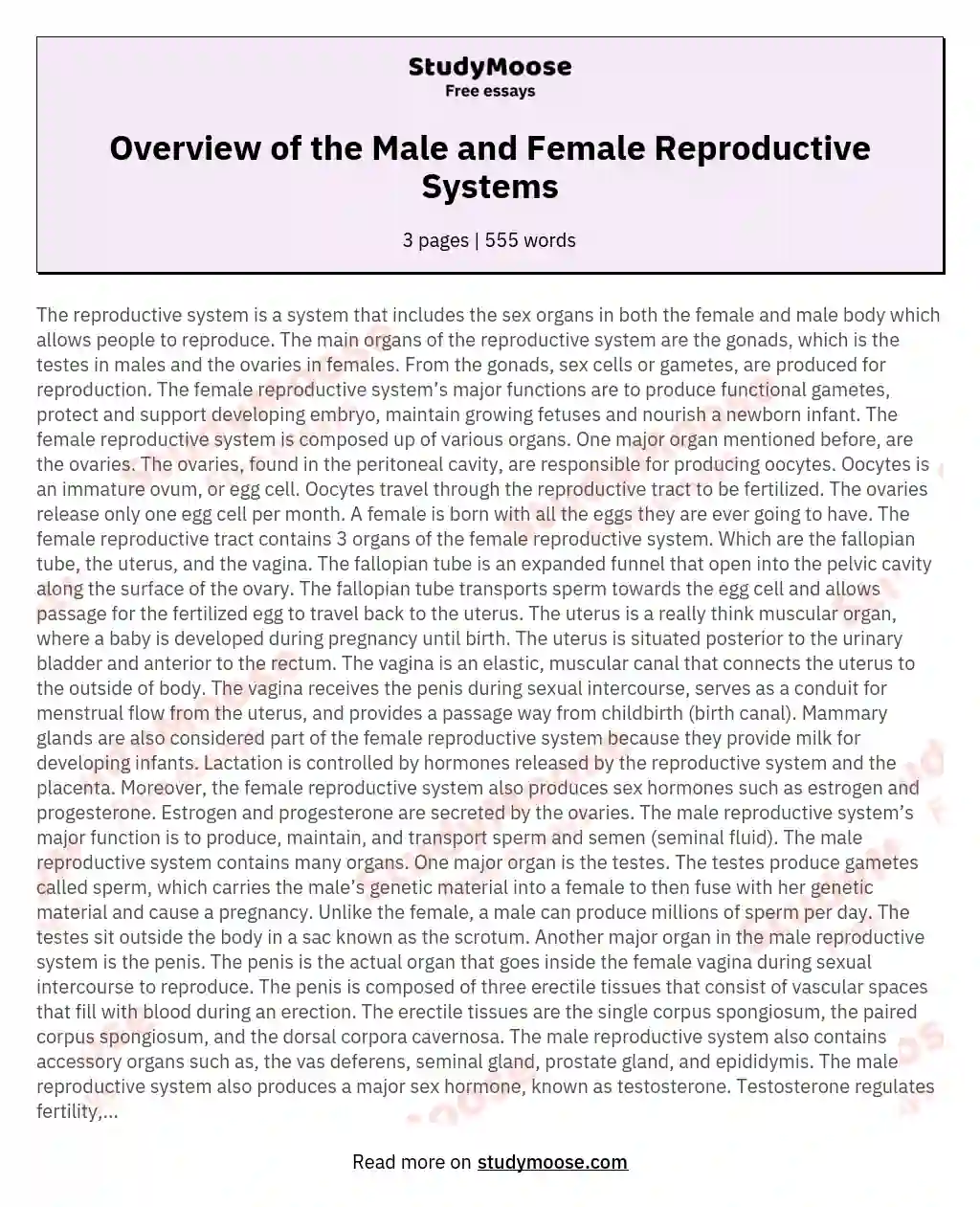 Overview of the Male and Female Reproductive Systems
