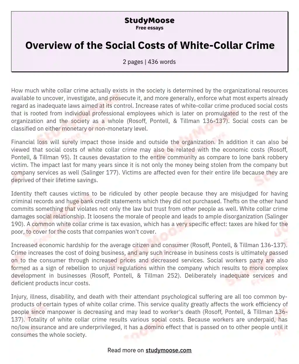 Overview of the Social Costs of White-Collar Crime essay