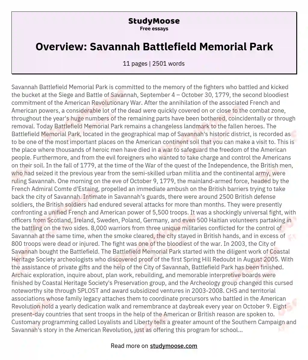 Overview: Savannah Battlefield Memorial Park essay