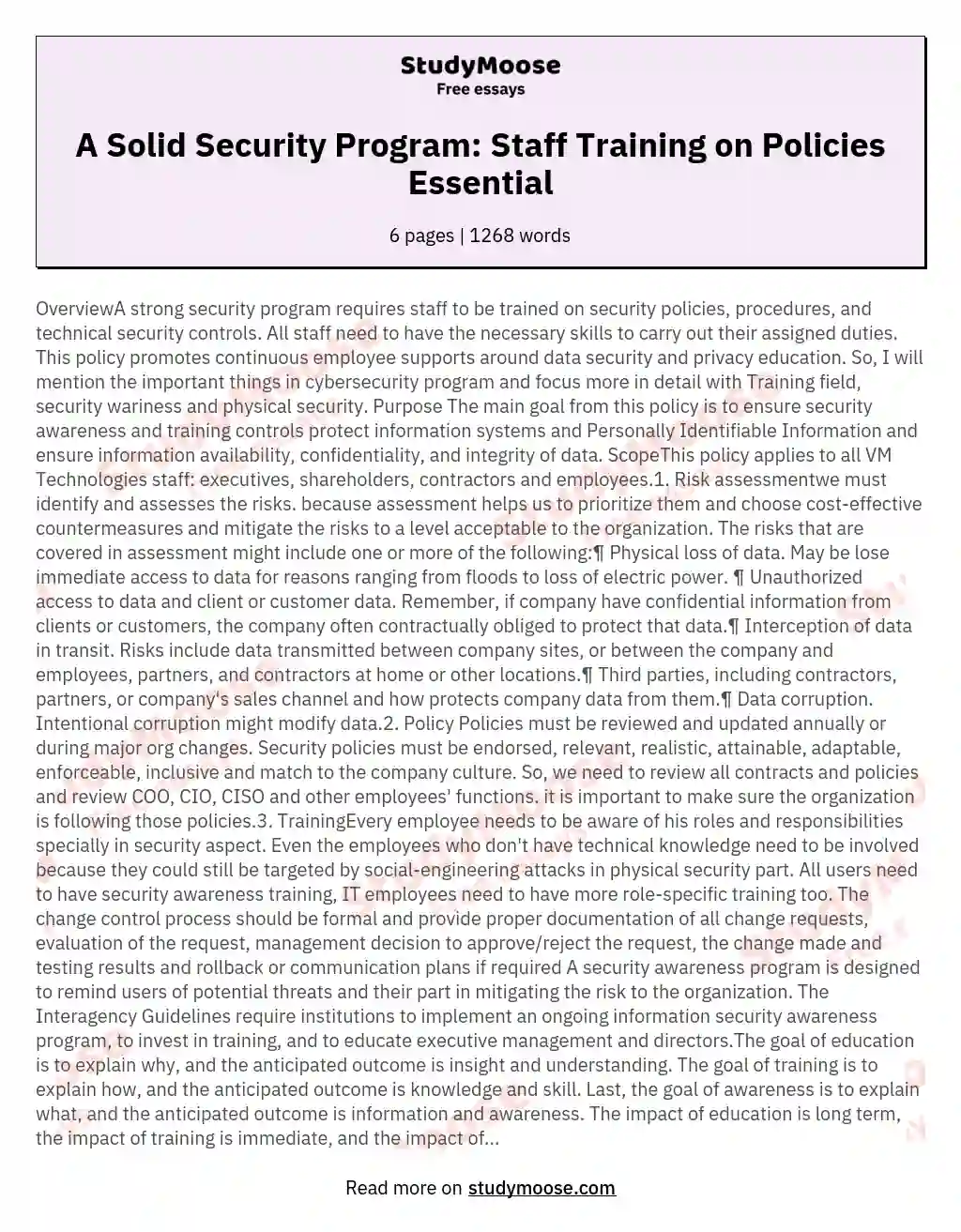 OverviewA strong security program requires staff to be trained on security policies