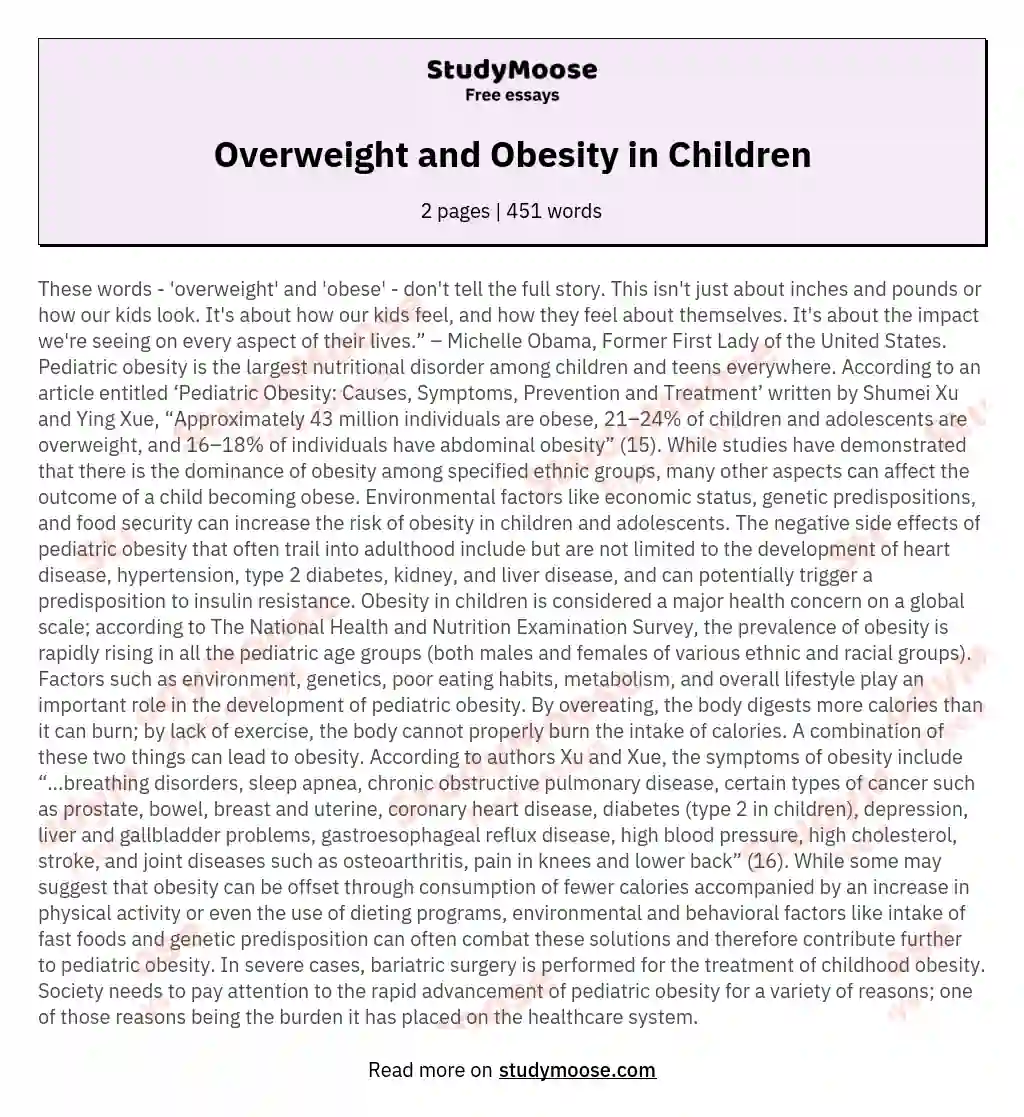 Overweight and Obesity in Children essay