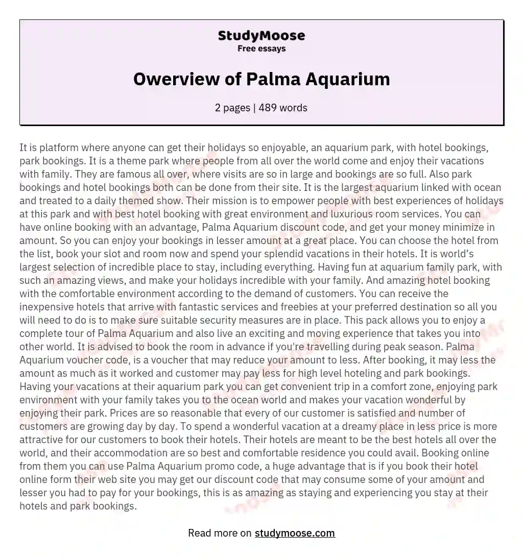 Owerview of Palma Aquarium essay