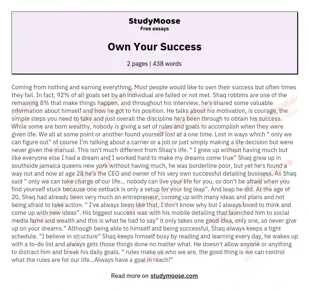 Own Your Success essay