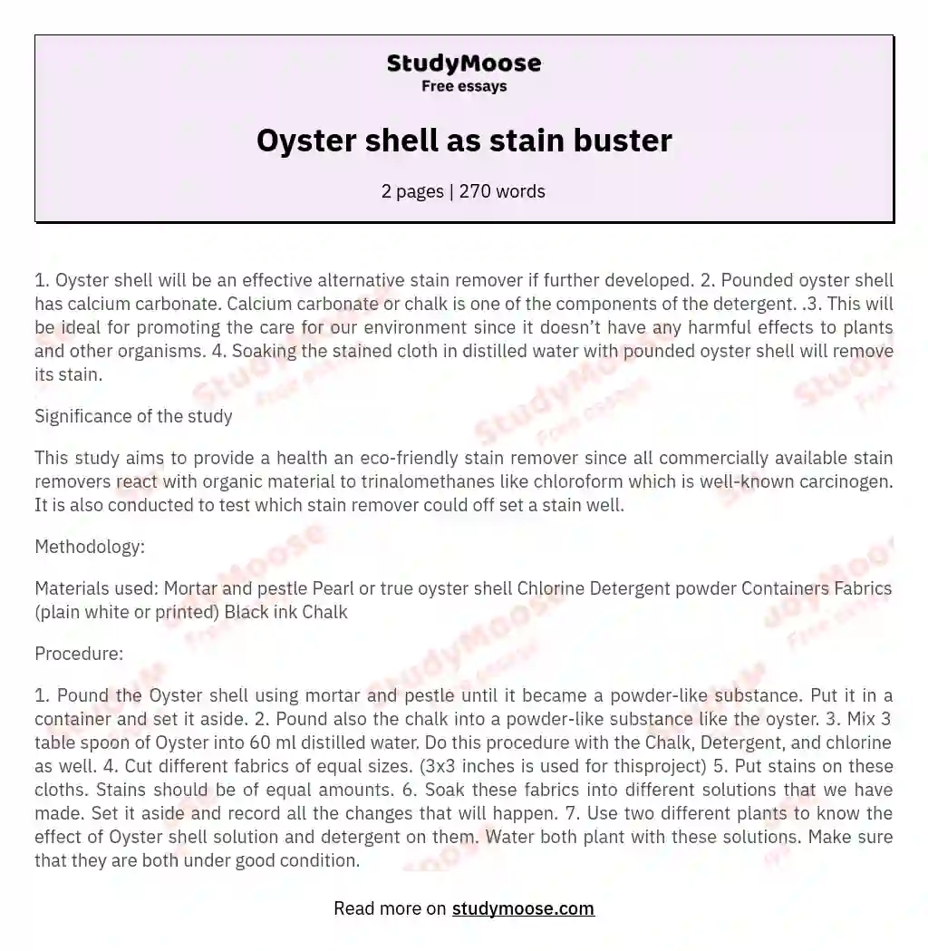 Oyster shell as stain buster essay