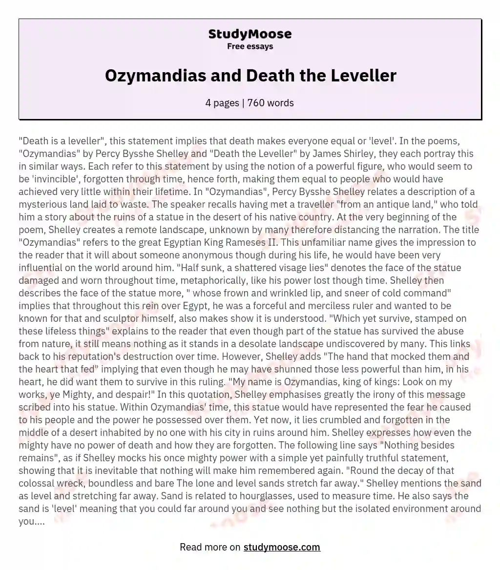 Ozymandias and Death the Leveller essay