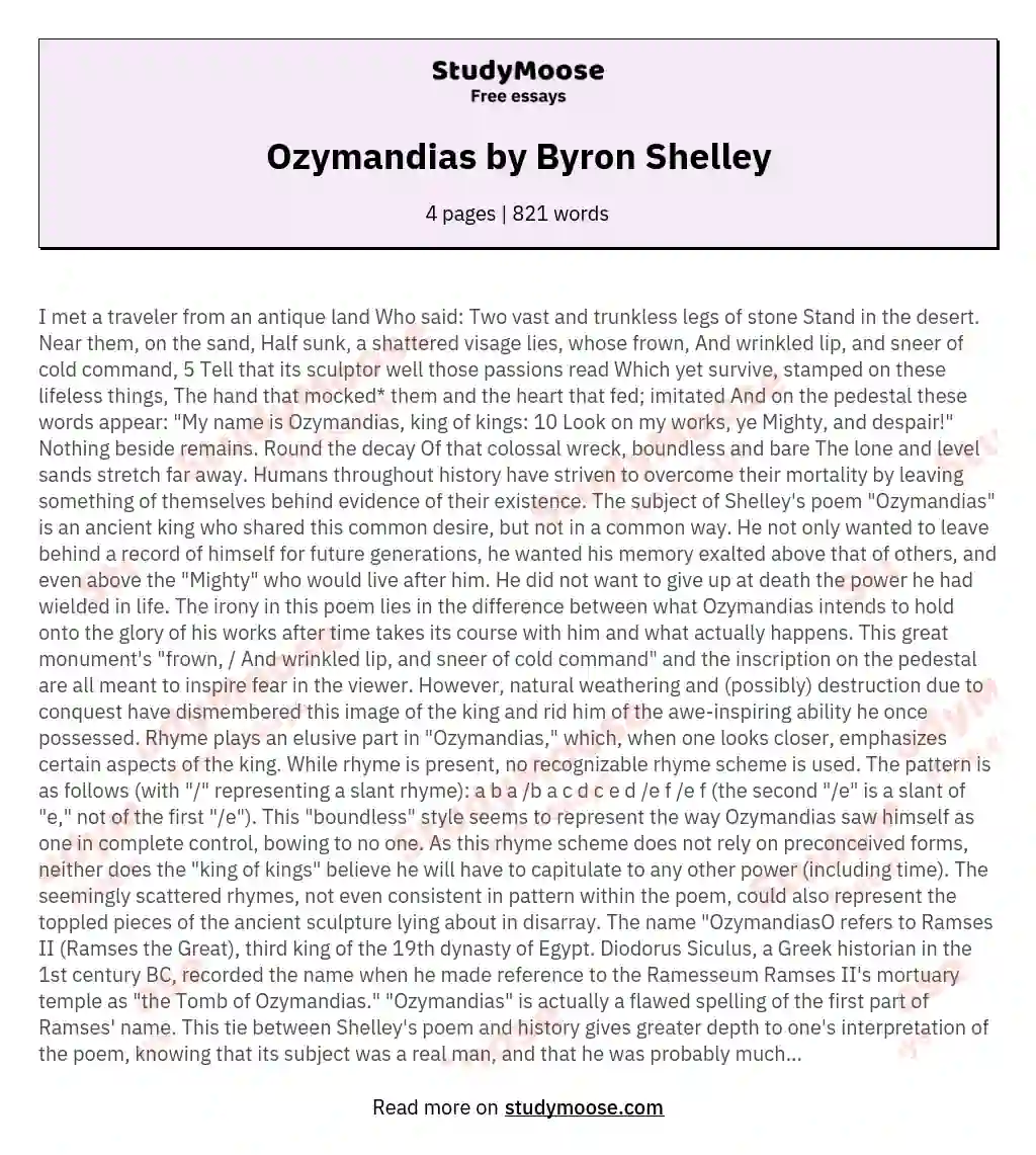 Ozymandias by Byron Shelley essay